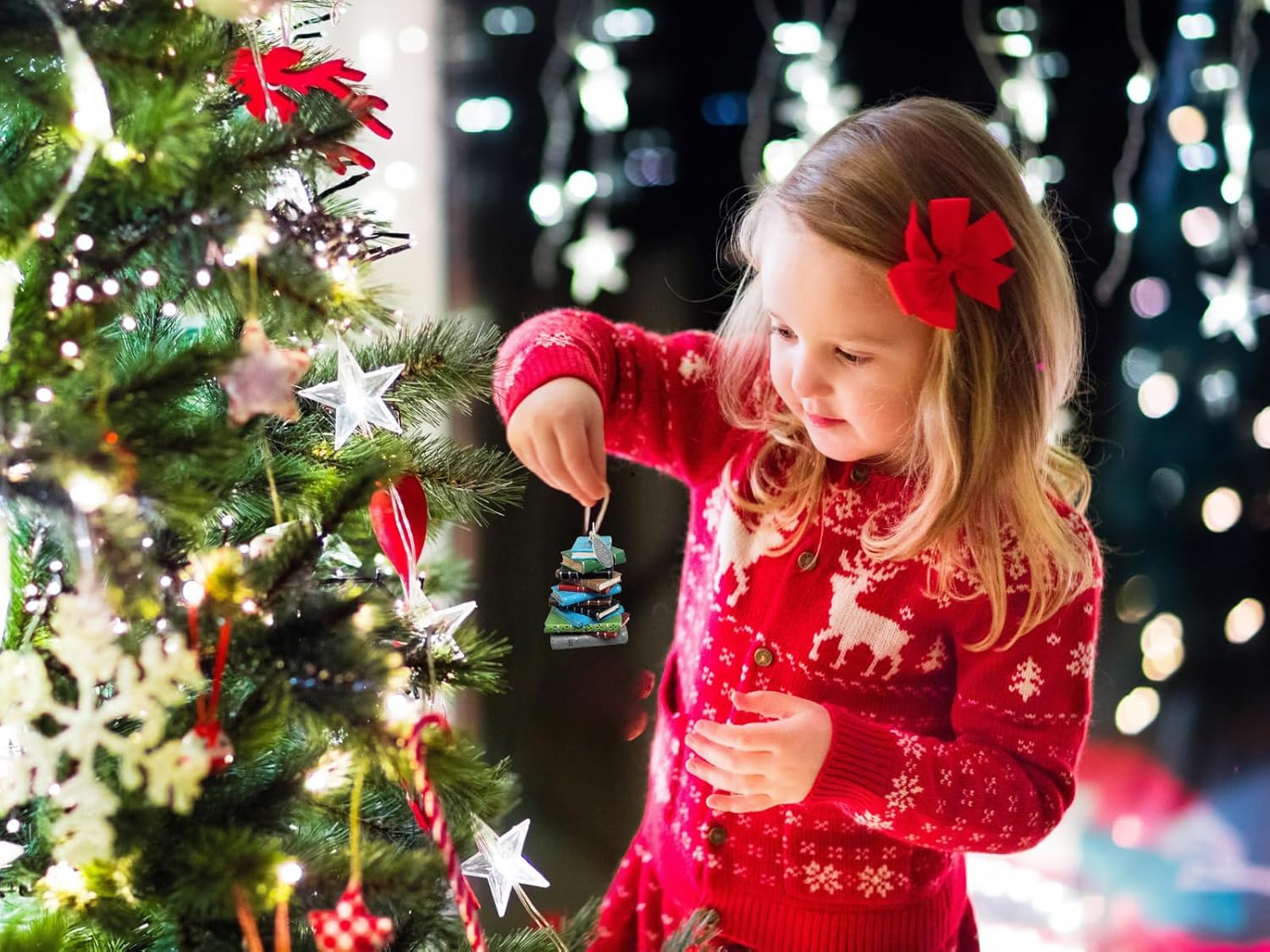 2025 Bookworm Ornament, Library Ornament, Librarian Christmas Ornament, Great Book Club Ornament or Teacher Gift - Stack of Books image number 4