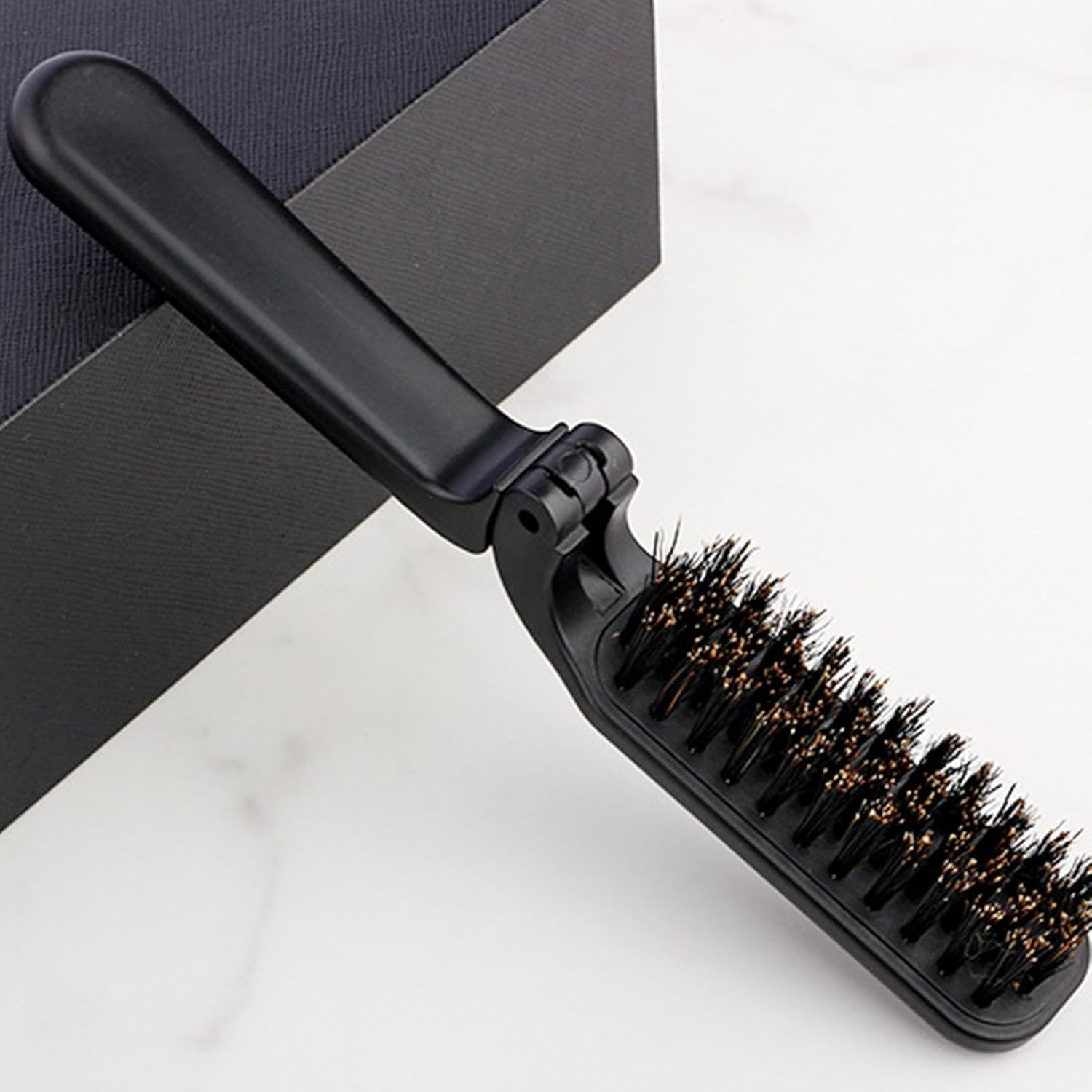 Folding Hair Brush Boar Bristles, Folding Soft Beard Brush Hair Styling Tool, Collapsable Pocket Hair Brush, Folding Mustache Brush for Travel Home Daily Buniq image number 2