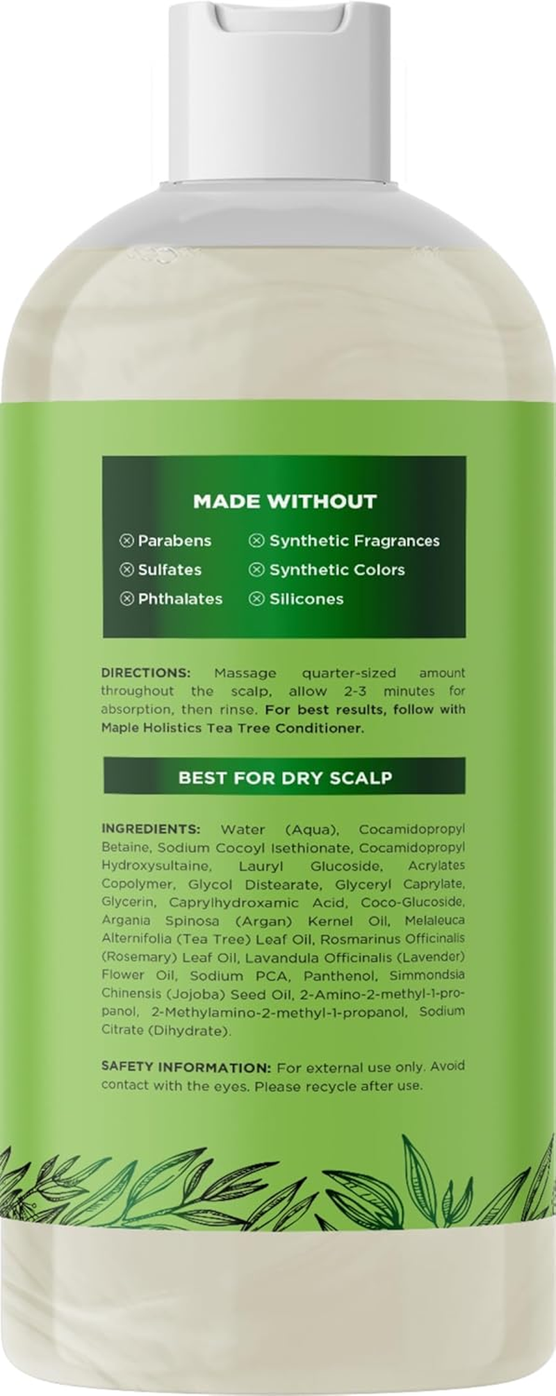 Maple Holistics Tea Tree Oil Shampoo - Natural Anti-Dandruff & Anti-Fungal Shampoo for Dry, Itchy & Flaky Scalp - Prevents Head Lice & Thinning Hair (16 Fl Oz) image number 1
