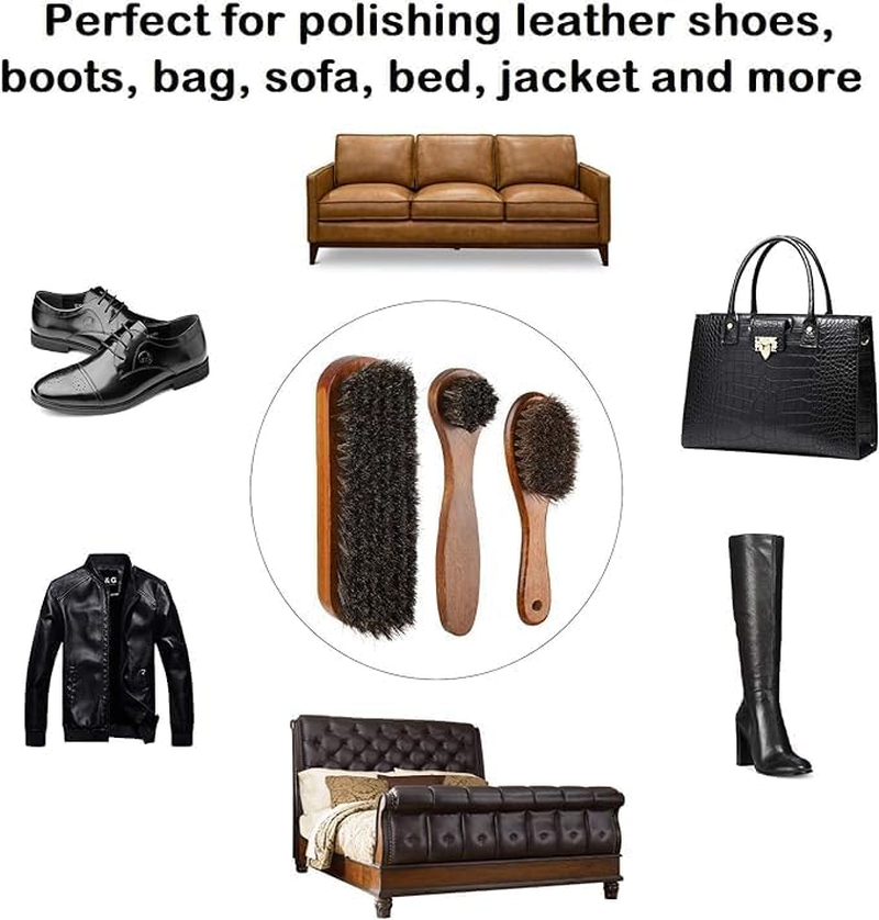 Shoe Brush Set - Horsehair for Shine Polish Buff 3 Pcs Dauber Applicator Brushes + 1 Pc Shoes Cloth Glove Brown 20.5 X 16X 6 Cm image number 5