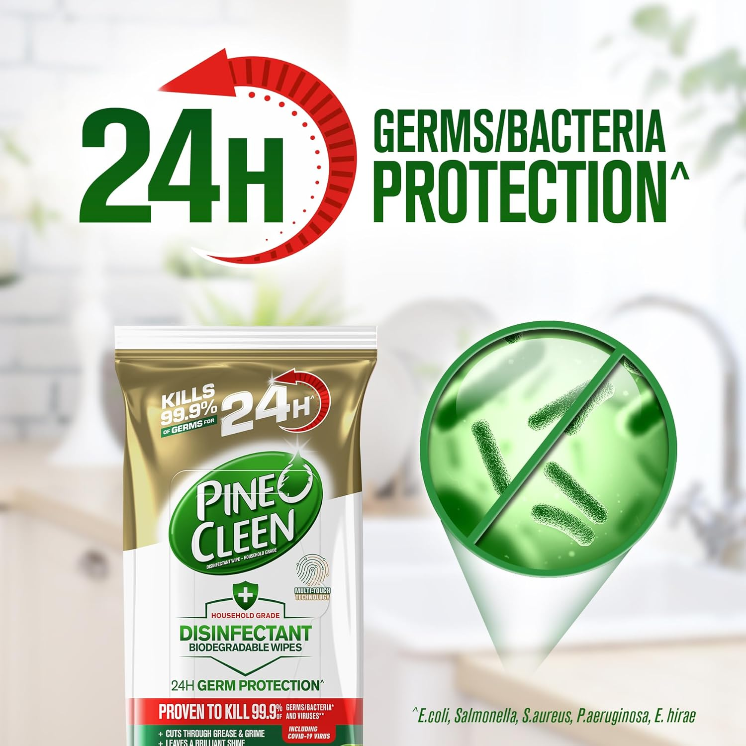 Pine O Cleen 24H Germ Protection Disinfectant Biodegradable Wipes Lemon Lime 252 Pack image number 5