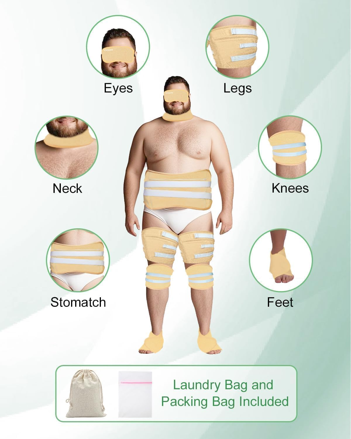 Castor Oil Pack Wrap for Stomach,11 PCS Castor Oil Wraps for Feet Knees Legs Neck Eyes, Reusable Packs Kit for Men plus Size, Flannel Cotton, Machine Washable (11PCS)