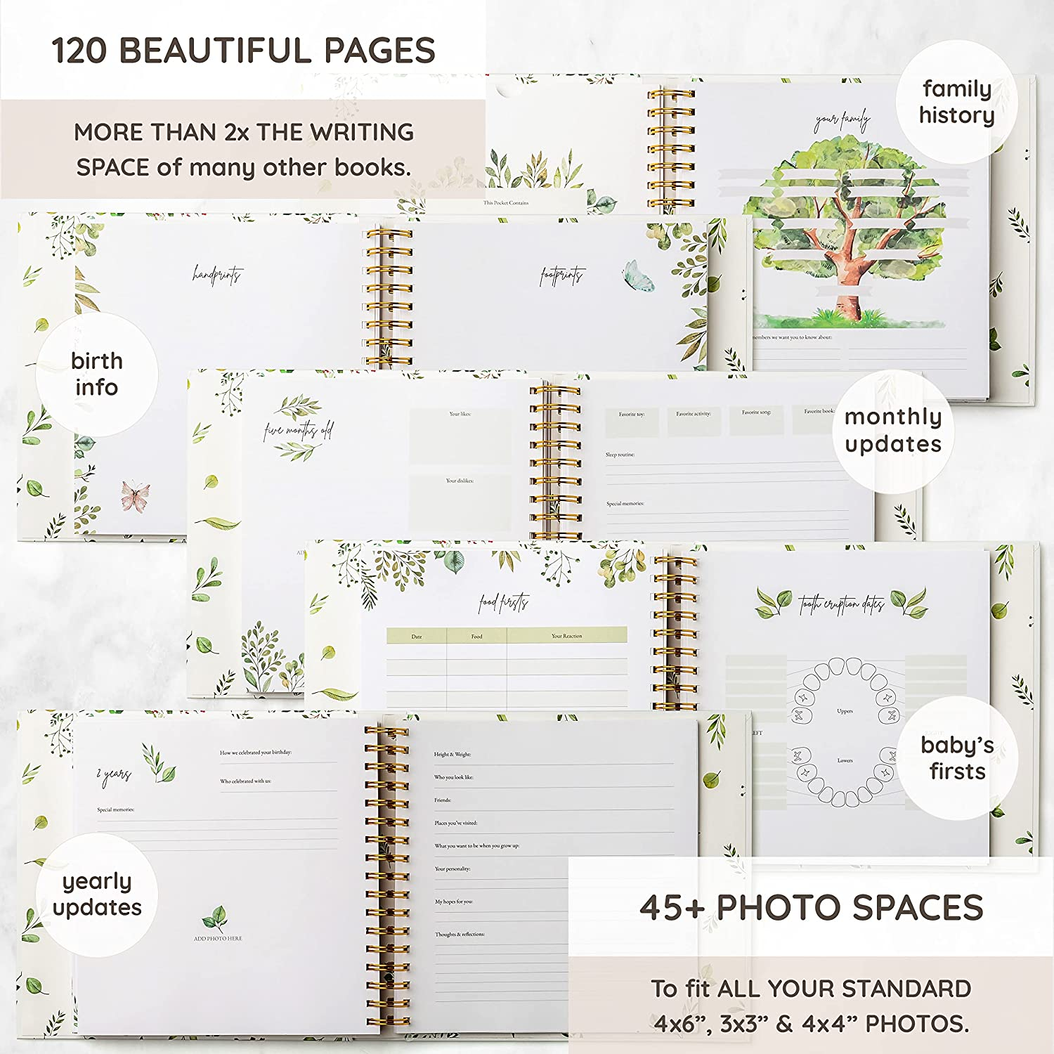 Keepsake Memory Book for Baby Boy or Girl Timeless First 5 Year Baby Book a Milestone Book to Record Every Event from Birth to Age 5 Gender Neutral Journal Scrapbook Photo Album image number 5