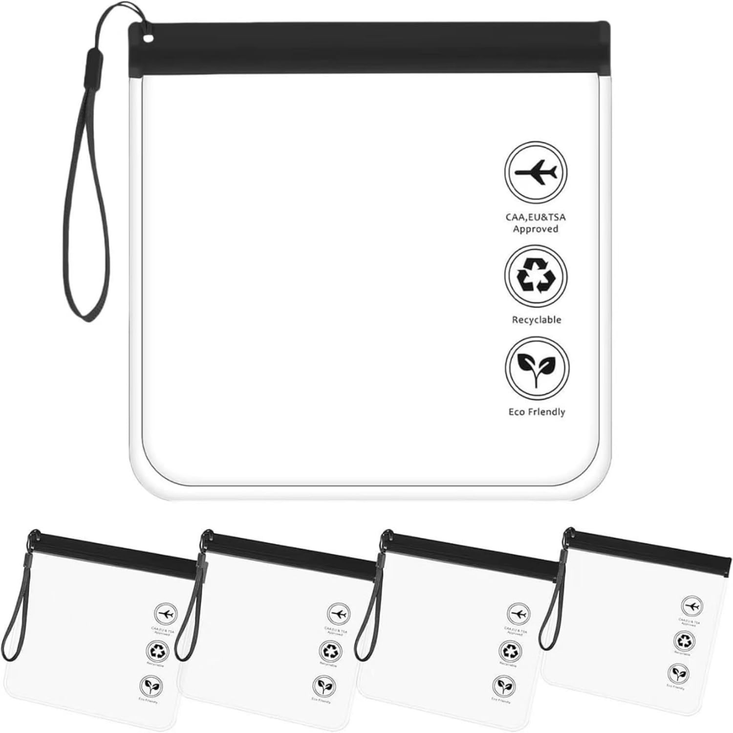 4Pcs Transparent Safety Wash Bag, Waterproof and Leak-Proof Travel Liquid Bag, EVA Waterproof Cosmetic Bag, Portable Travel Wash Bag,Black