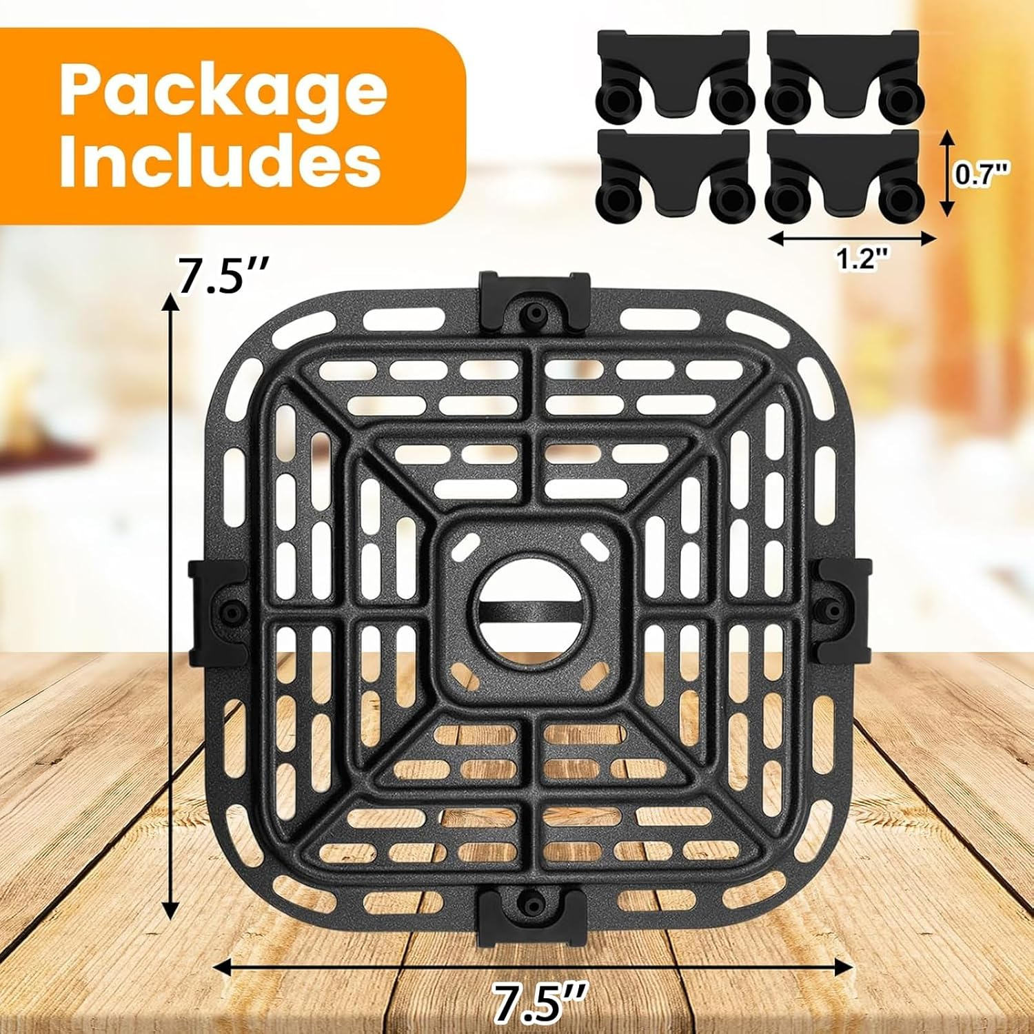 Air Fryer Replacement Parts for Instant Pot Vortex plus 6 in 1 4 Quart Air Fryer Oven, 7.5''&times;7.5'' Square Food Grade Air Fryer Grill Pan Grill Plate Crisper Plate Accessories Tray Rack image number 6