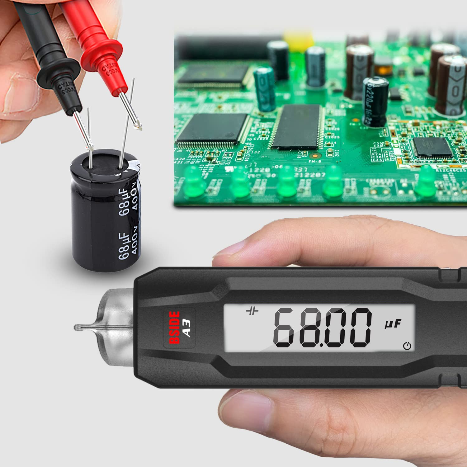 BSIDE Voltage Tester Non Contact Voltage Detector Electrical Circuit Tester Pen, with Test Leads for Capacitance Diode Continuity Resistance Voltage Tester image number 2