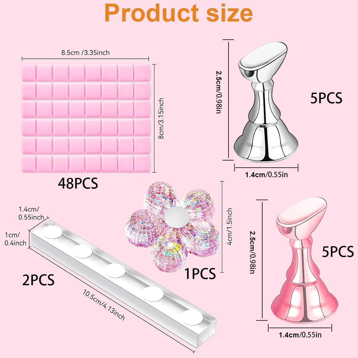 Ruayia 2 Sets Nail Stand on Nails Display, Acrylic Aurora Nail Stand, Pink Training Finger Display Stand, Press on Nails Display Stand, with 48 Pieces Adhesive Clay, Pink and Clear image number 4