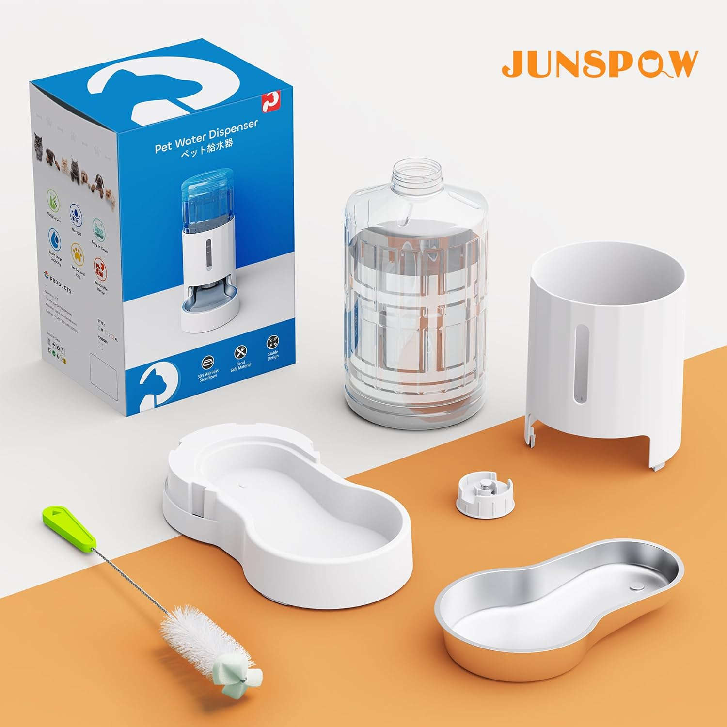 4L Cat Water Dispensers with Stainless Steel Bowl, Automatic Feeders Gravity Pet Water Dispenser for Dogs, Large Drinking Bottles Bowls for Cats/Dogs - White image number 5