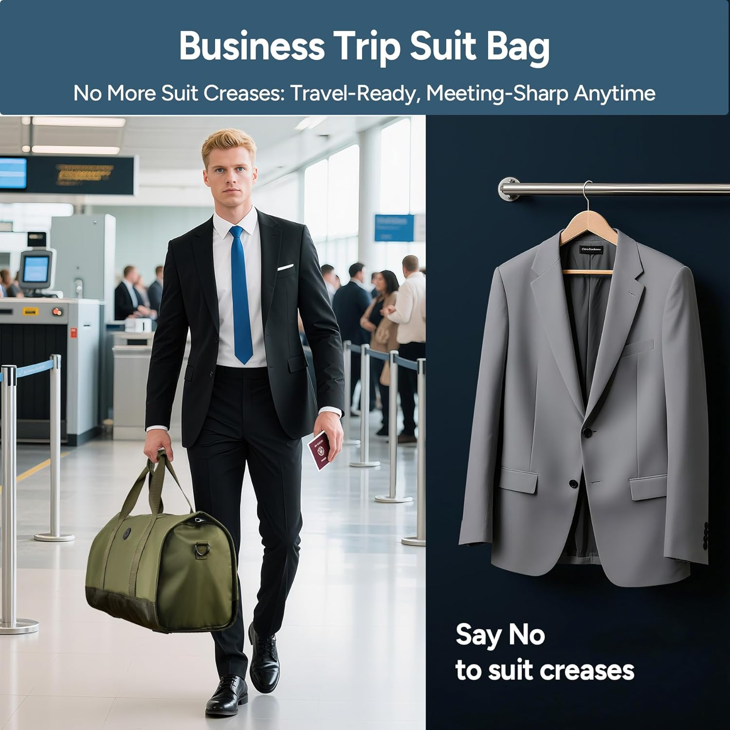 Travel Inspira Convertible Garment Bag for Travel - Carry on Garment Duffle Weekender Bag with Extended Shoe Compartment & Shoulder Straps, 2 in 1 Waterproof Hanging Suitcase Suit Bag (Army Green) - Army Green image number 2