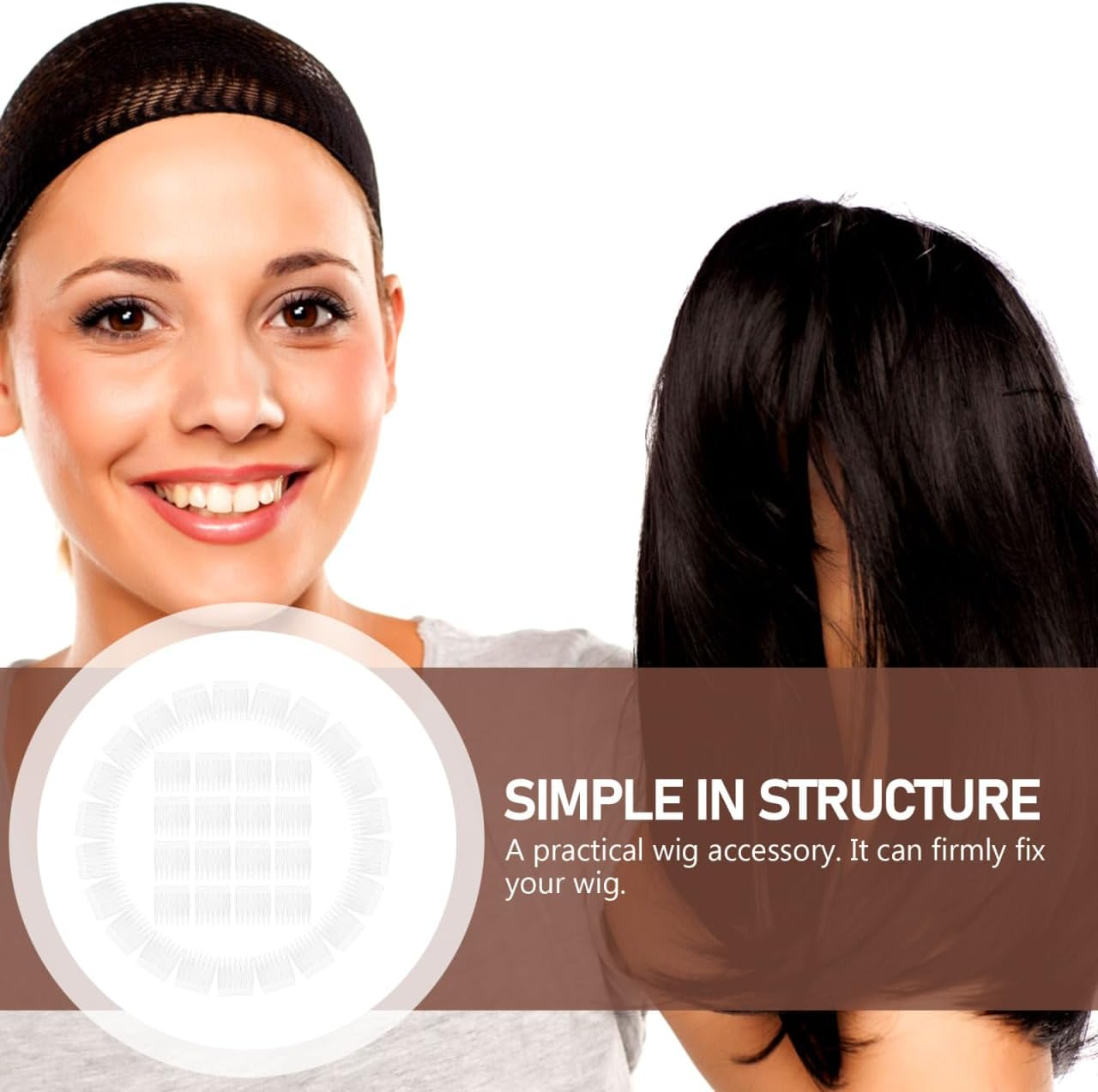 Minkissy 100Pcs 7-Tooth Mesh Cap Comb Black Wig Combs Wedding Veil Hair S U Shape Clip Hair Extension Clips Wig for Making S Clips Plastic Fork Delicate image number 5