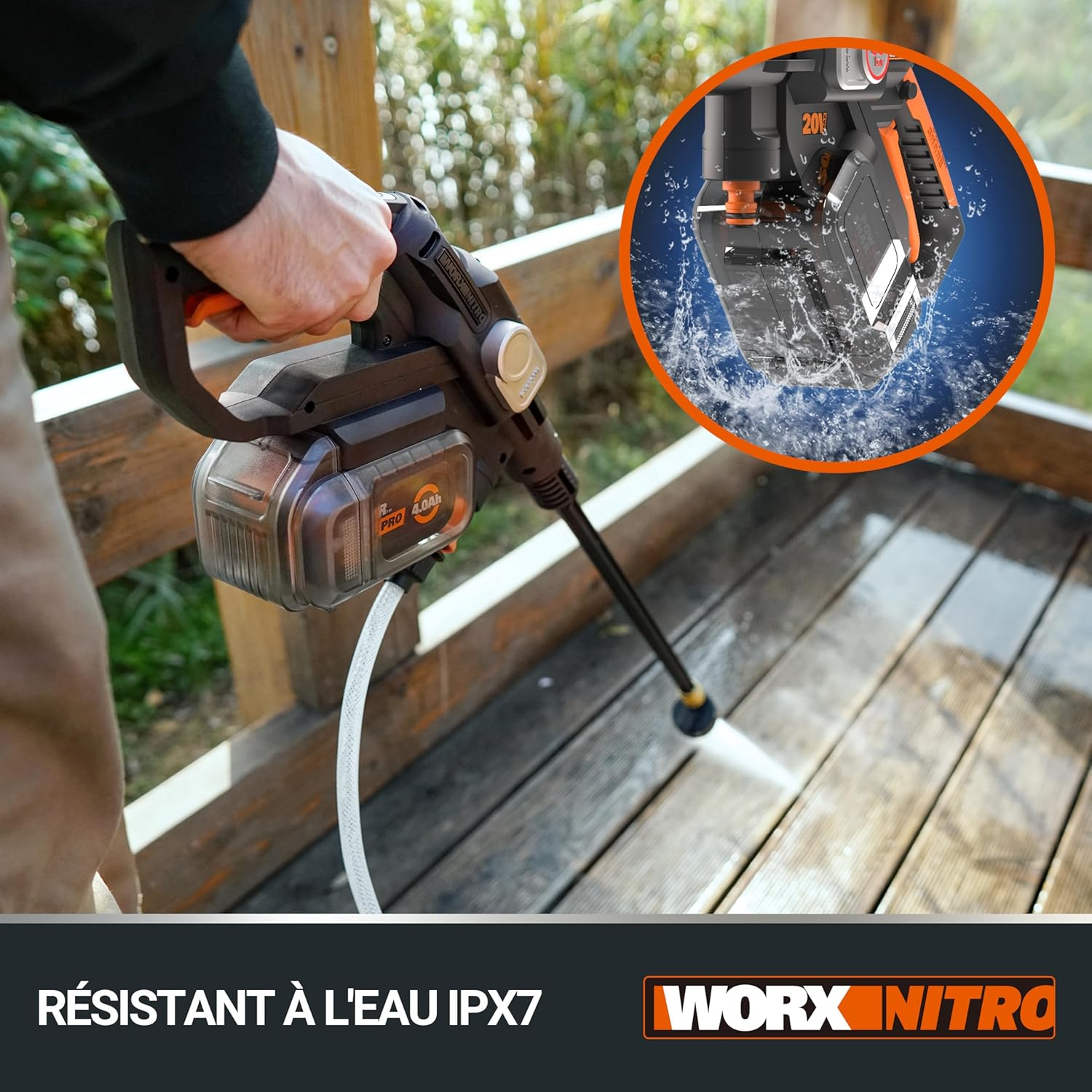 Worx WG633E Hydroshot Cordless Pressure Washer 20 V - 56 Bar Max. Pressure - Multifunctional for Cleaning & Irrigation - Powerful Brushless Motor - 5-In-1 Pressure Nozzle - Includes 4Ah Battery & image number 4