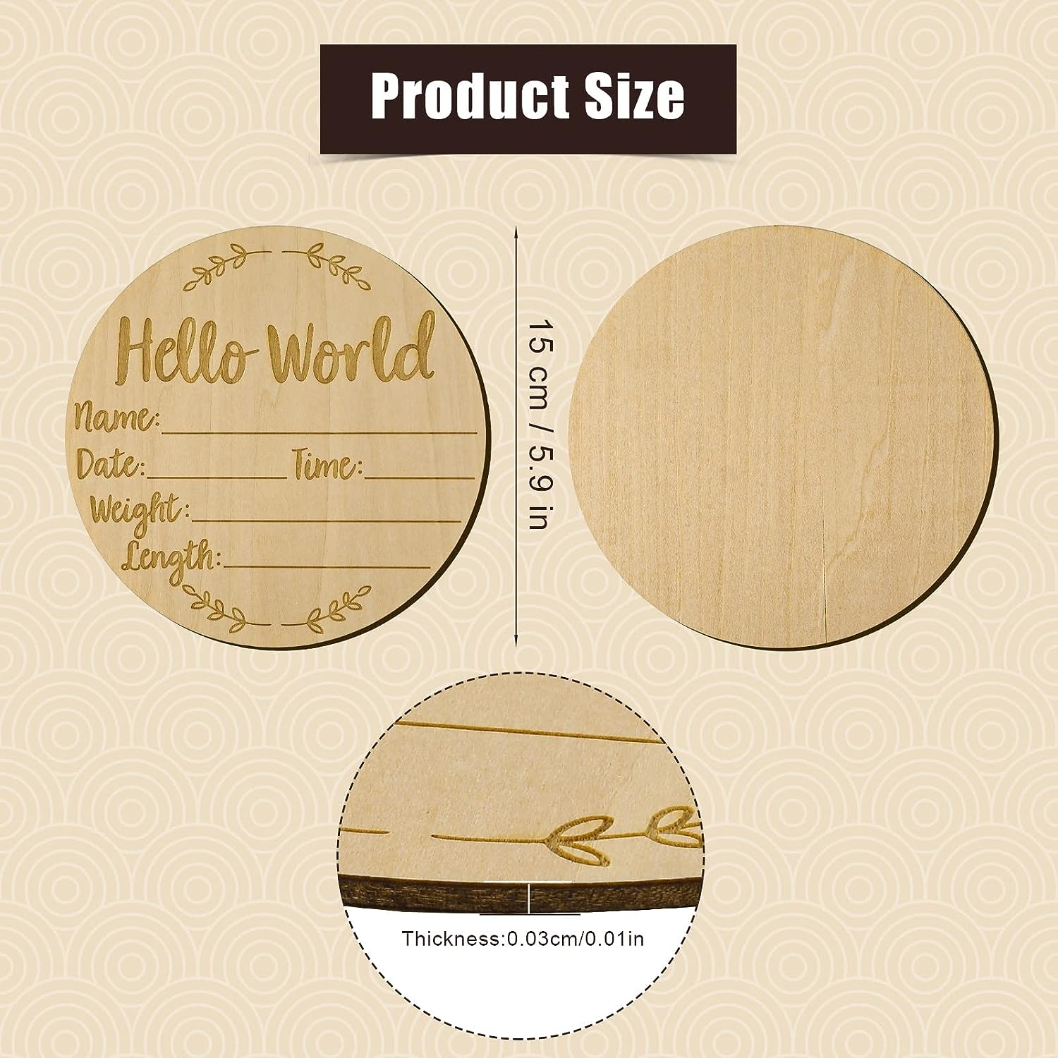 Baby Announcement Sign, 5.9 Inch Hello World Newborn Sign round Wooden Milestone Baby Nursery Name Birth Signs for Hospital and Pregnancy Announcements image number 4