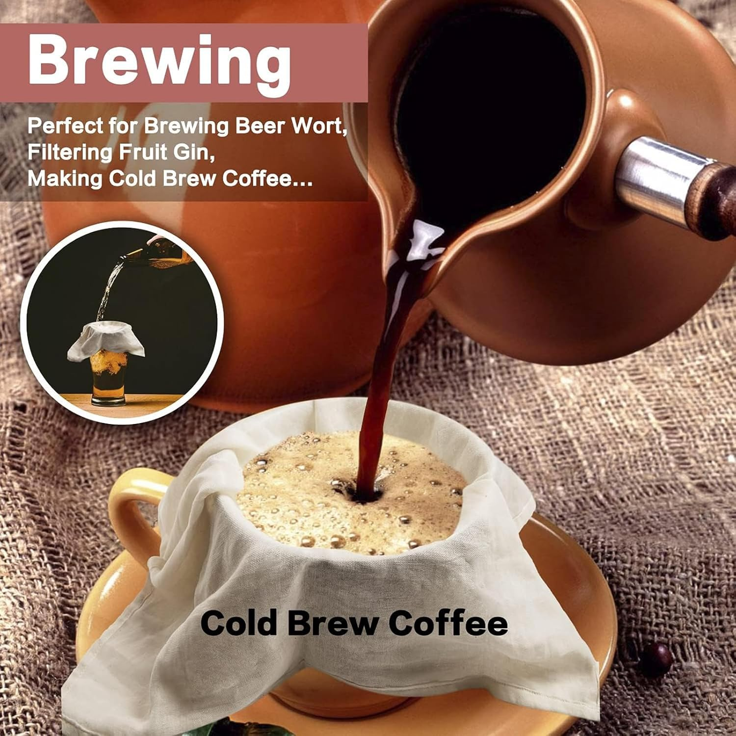 Tehttz 4Pcs 50X50Cm Cheesecloth for Straining, Organic Unbleached Cotton Cheesecloth with Hemmed Edge, Reusable Washable Unbleached Pure Cotton Cheesecloth for Cooking Brewing Coffee Tea image number 6