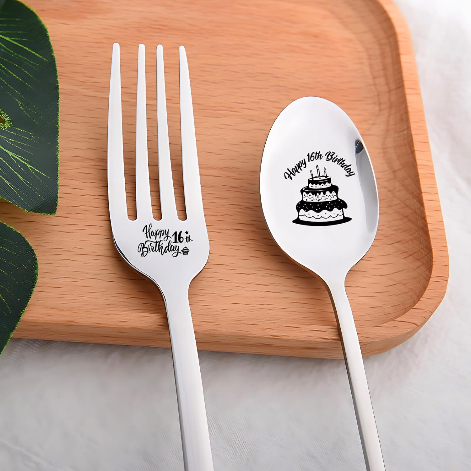 16Th Birthday Gifts for Daughter Son 16 Birthday Tableware for Granddaughter Grandson Sixteen Birthday Gifts for Nephew Niece 16 Year Old Birthday Presents for Girls Boys 16 Bday Gift Fork Spoon 2 Pcs image number 5