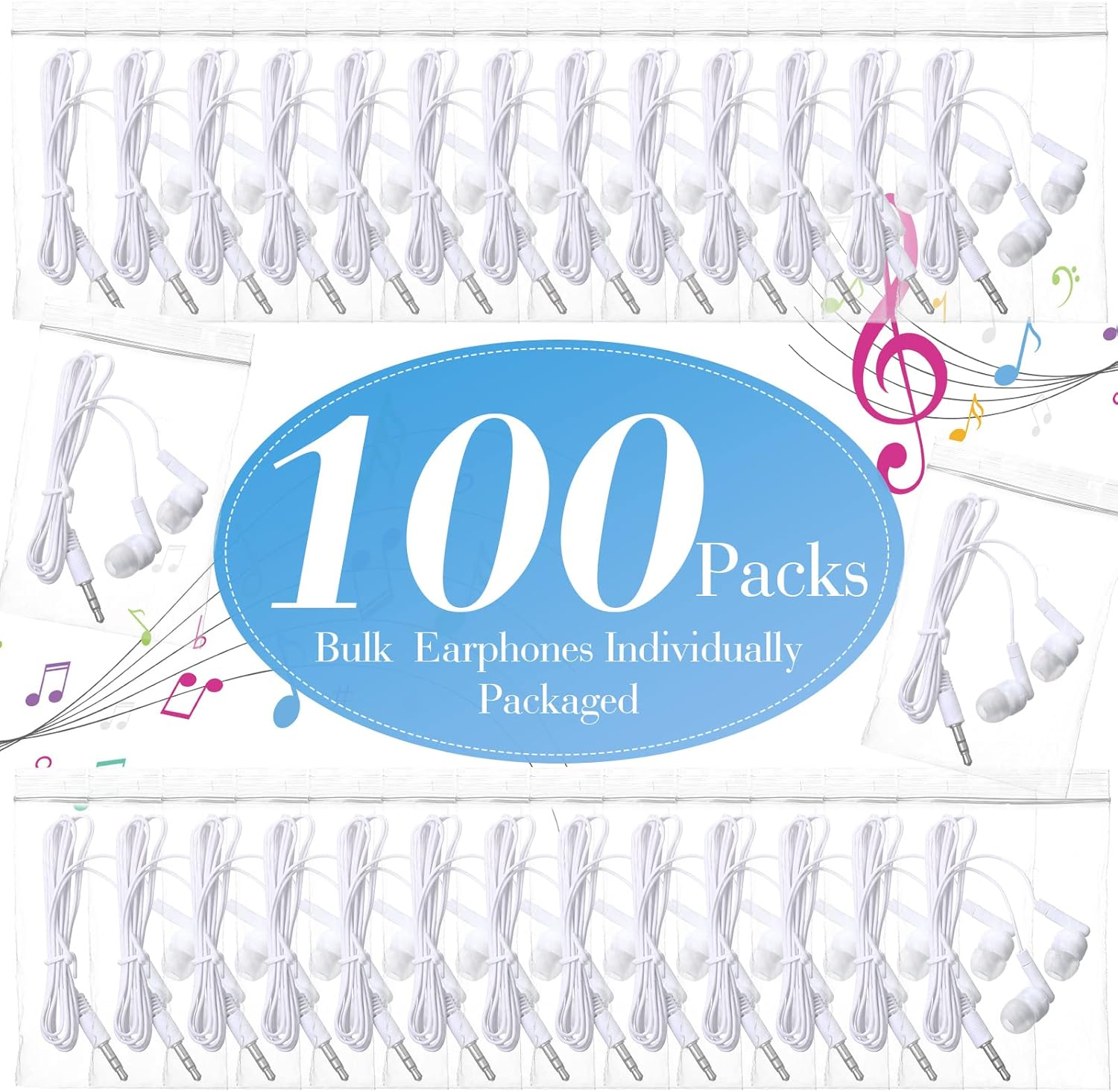 Kanayu 100 Pack Wired Earbuds - White in Ear Headphones - Basic Student Earbuds - No Microphone - 3.5 MM Jack - Suitable for Kids, Schools, Libraries, Laptop image number 5