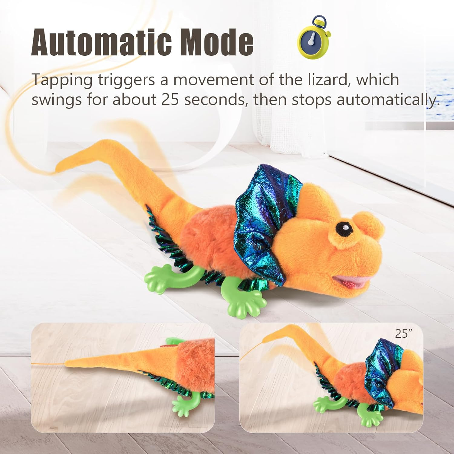 Migipaws Cat Toys, Touch Activated Flapping Chirping Lizard Kitten Toy with Catnip for Indoor Cats Kicker, Rechargeable (Orange) image number 3