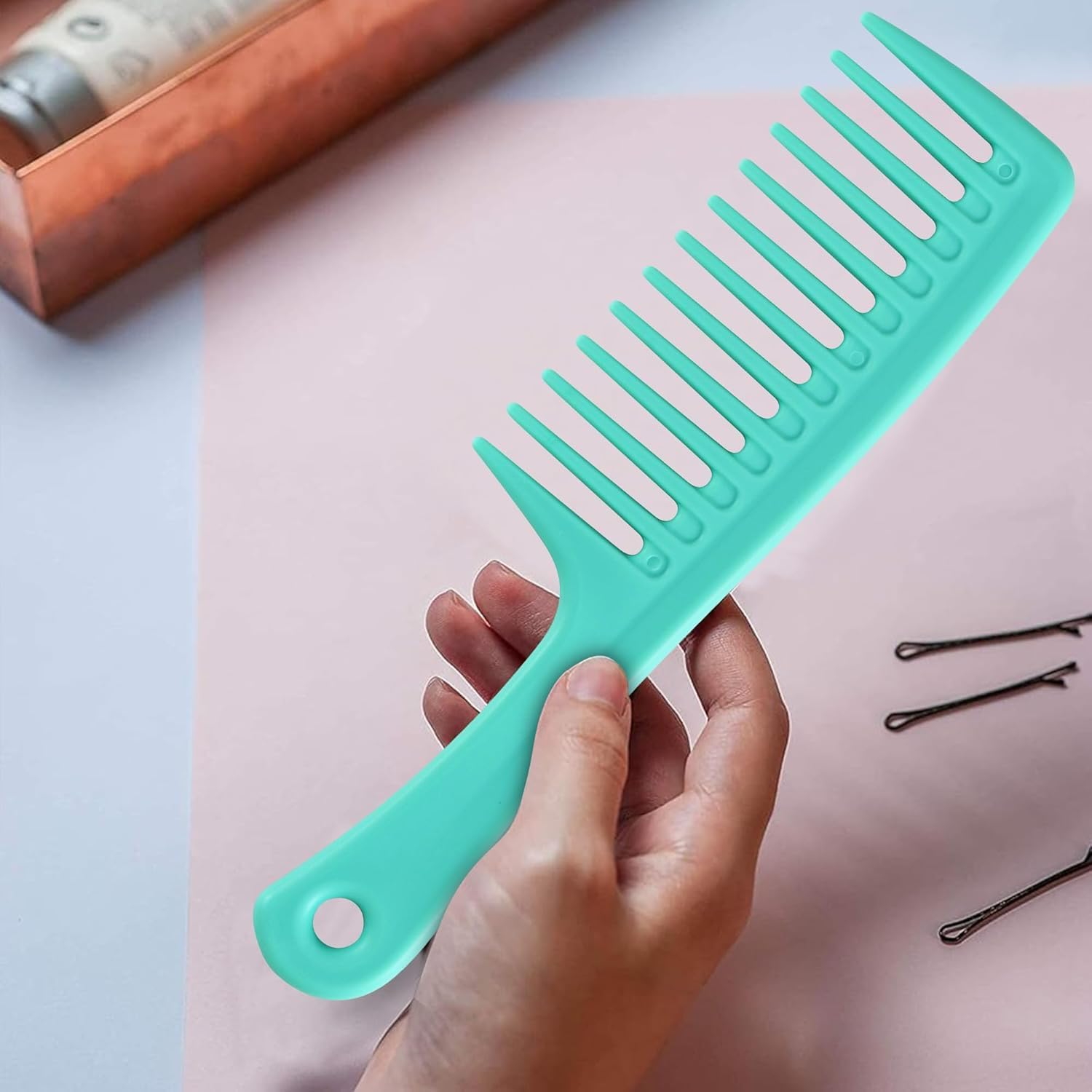 Two Set Large Wide Tooth Comb Detangling Wet or Dry Hair Combs Shower Comb for Women,Men,Hair Styling Brush for Natural Hair,Curly Hair,Long Hair (Cyan, One Size) image number 3