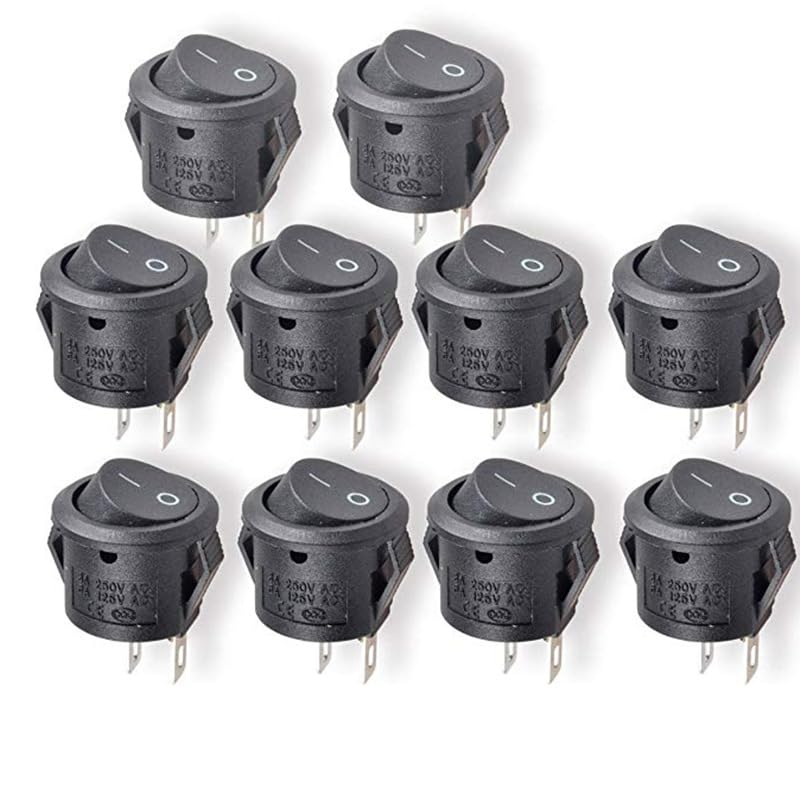 10 PCS round Rocker Switch on Off, Mini Circle Toggle Switch AC 10A/125V 6A/ 250V, 16.5Mm On/Off Button AC Terminal SPST Rocker Switch Waterproof Cap Switcher round Panel Starter Power Switches, KCD1