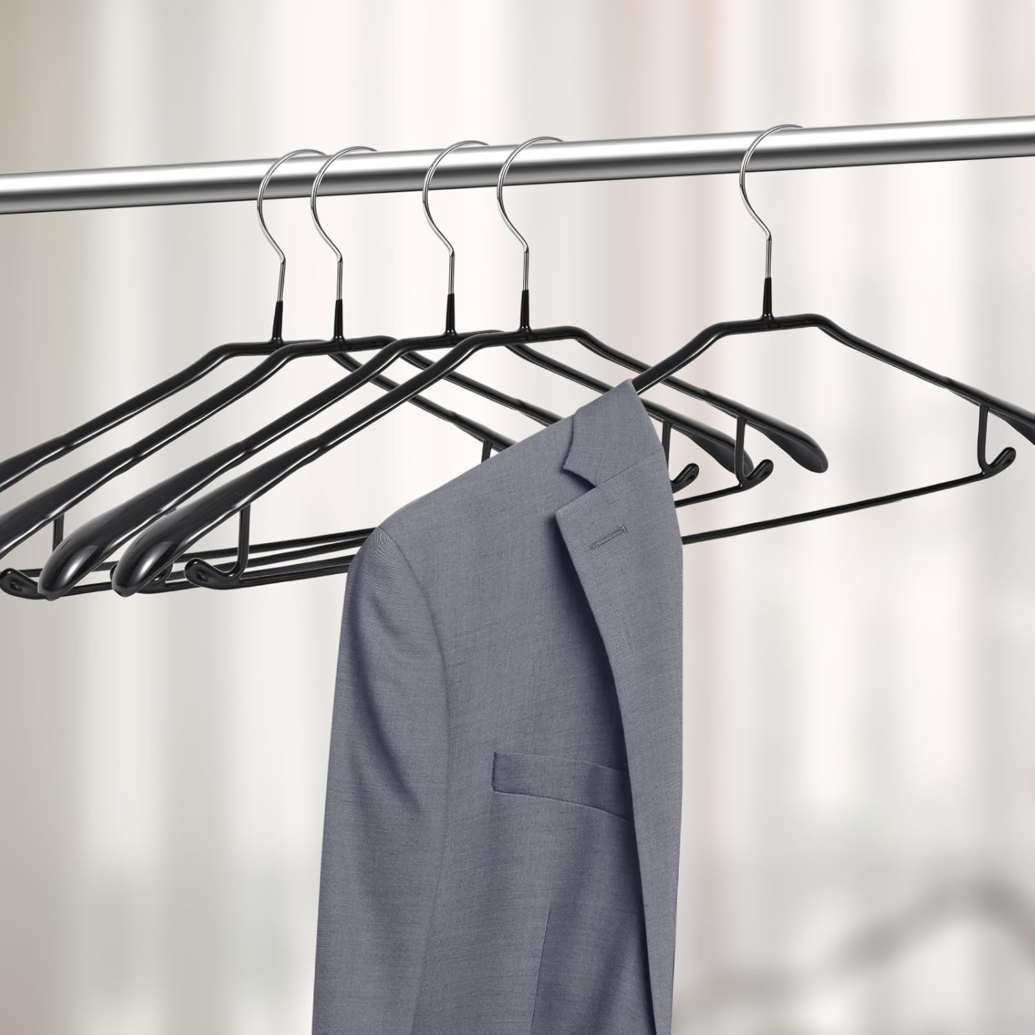 Trrcylp 5 Pack Heavy Duty Metal Suit Hangers Soft Flexible Gloss Grippy Clothes Hanger Wide Shoulder Non Slip Thick Coat Hanger (Black) - White image number 6
