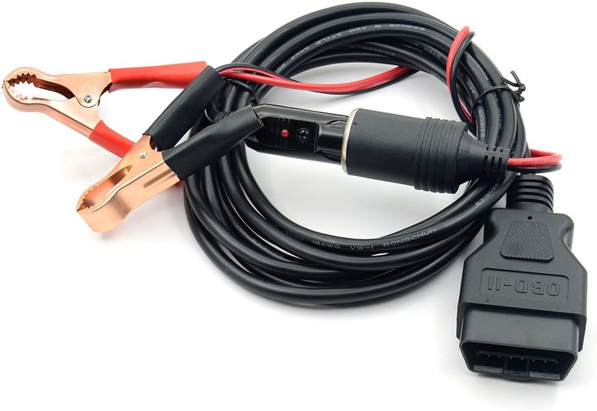 VSTM OBD II Vehicle ECU Emergency Power Supply Cable Memory Saver (3Meter) with Alligator Clip-On 12V Car Battery Cigarette Lighter Power Extension Socket image number 4