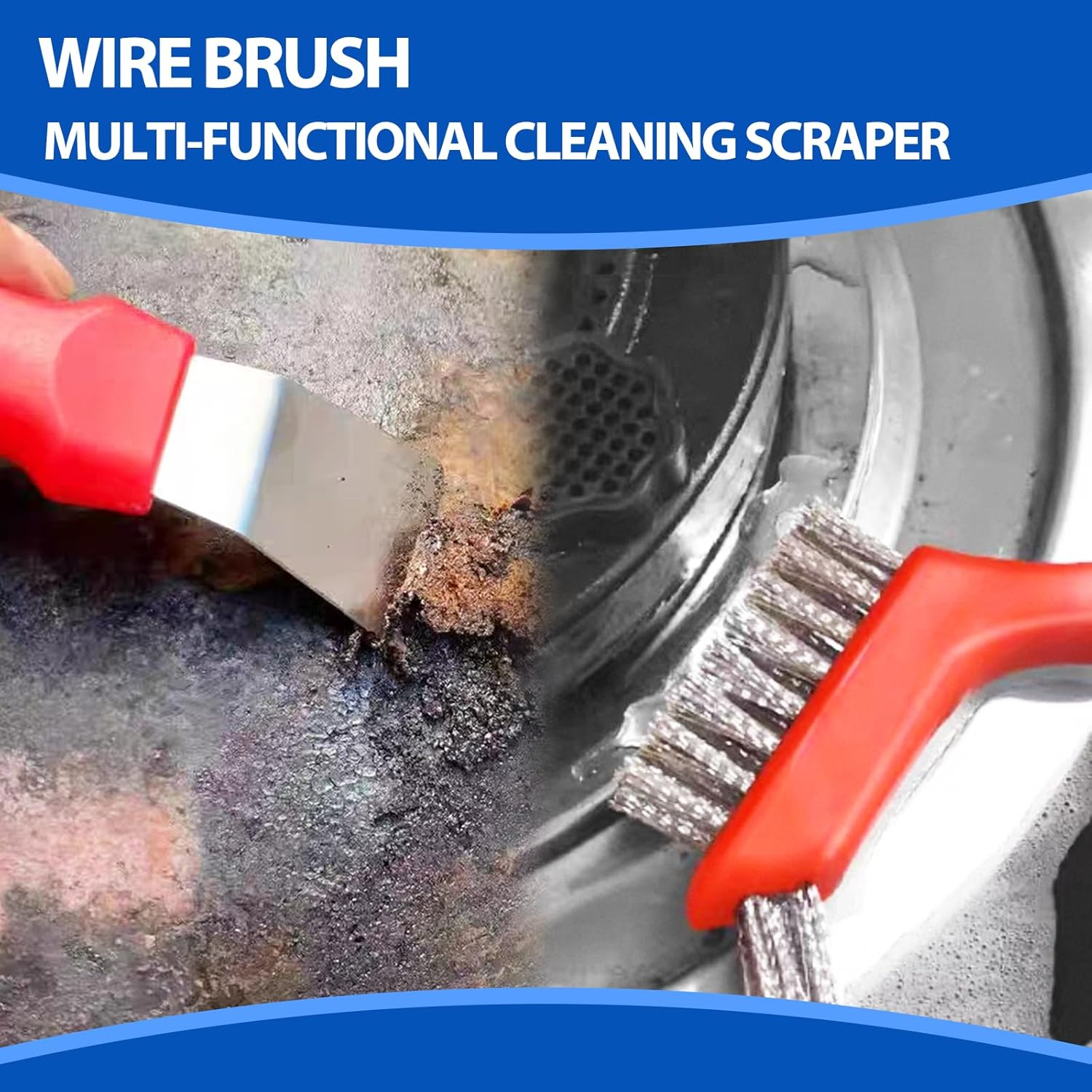 Wire Brush Set 8-Piece - Stainless Steel Wire Metal Brushes Cleaning Kit with Brass,Nylon & Steel Brushesand Scraper for Rust And,Paint & Welding Slag Removal and Cleaning Tough in Tight Corners Dirt