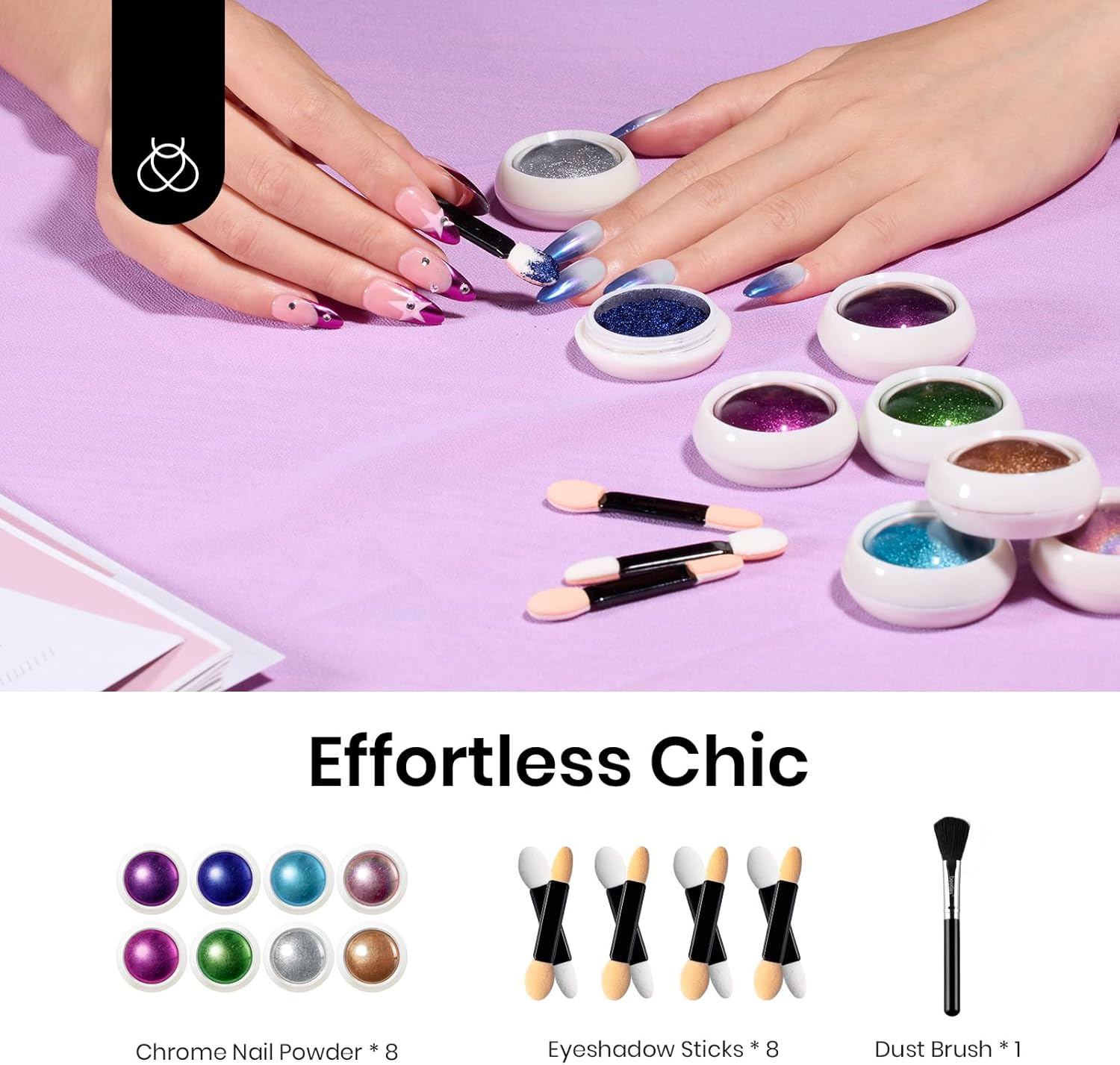 Beetles Gel Polish Gel Polish 8 Colors Chrome Powder for Nails Pink Purple Blue Green Silver Golden Rainbow Nail Powder 2024 Mirror Effect Manicure Art Decoration Powder Holographic Pigment image number 3