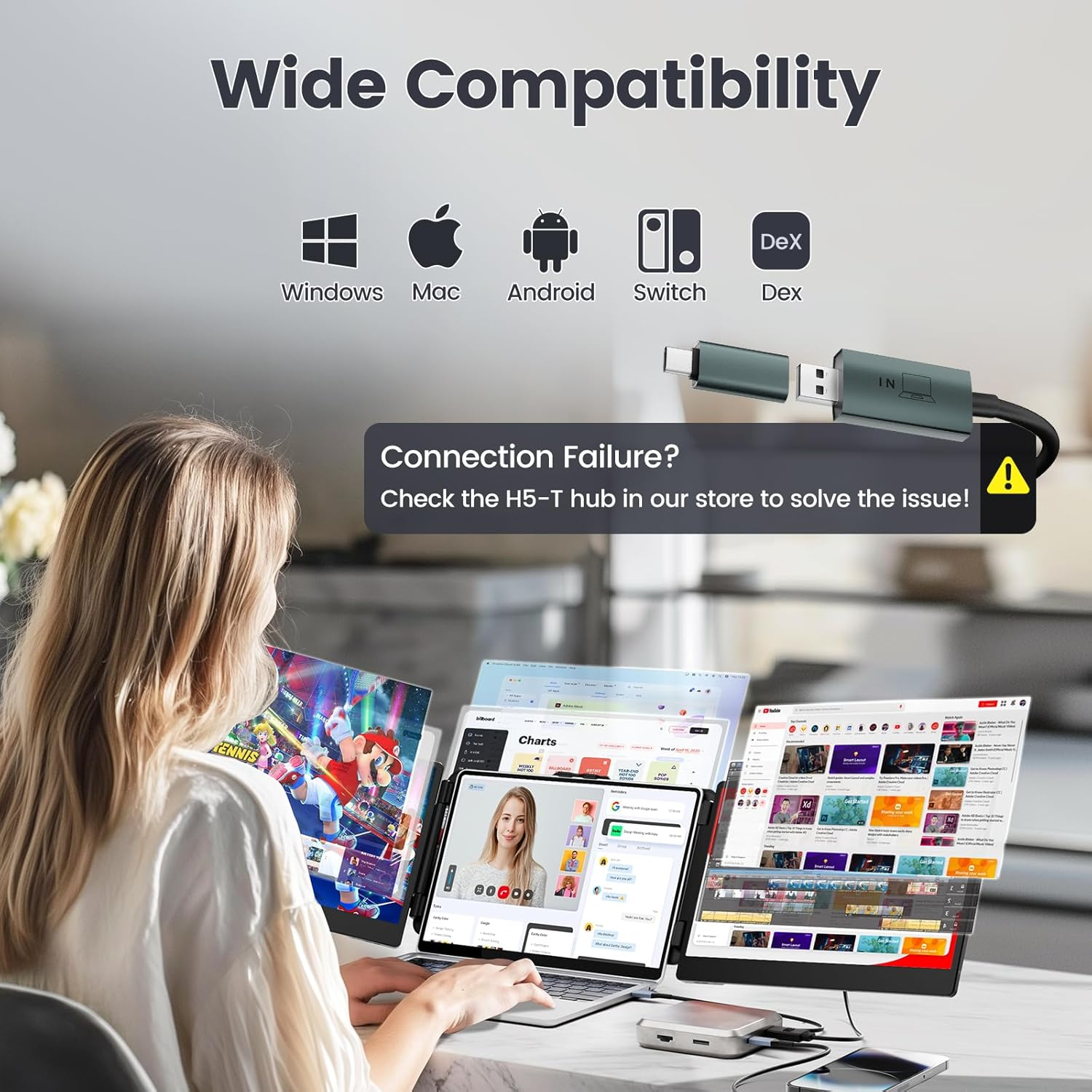 Teamgee Laptop Screen Extender, 14&rdquo; Full HD Portable Monitor for Laptop with Speakers & Flexible Kickstand, Plug-Play Monitor Extender (13&rdquo;-17&rdquo; Diagonal) with Wins/Mac/Dex/Android OS image number 5