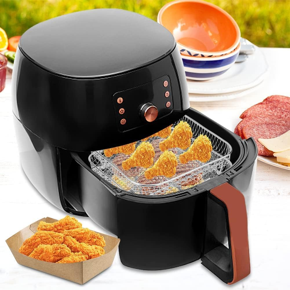 3-Layer Air Fryer Rack,Stainless Steel Stackable Dehydrator Rack with Clipper and 8Pcs Silicone Feet Air Fryer Basket Tray for Baking and Cooking (Square) image number 3