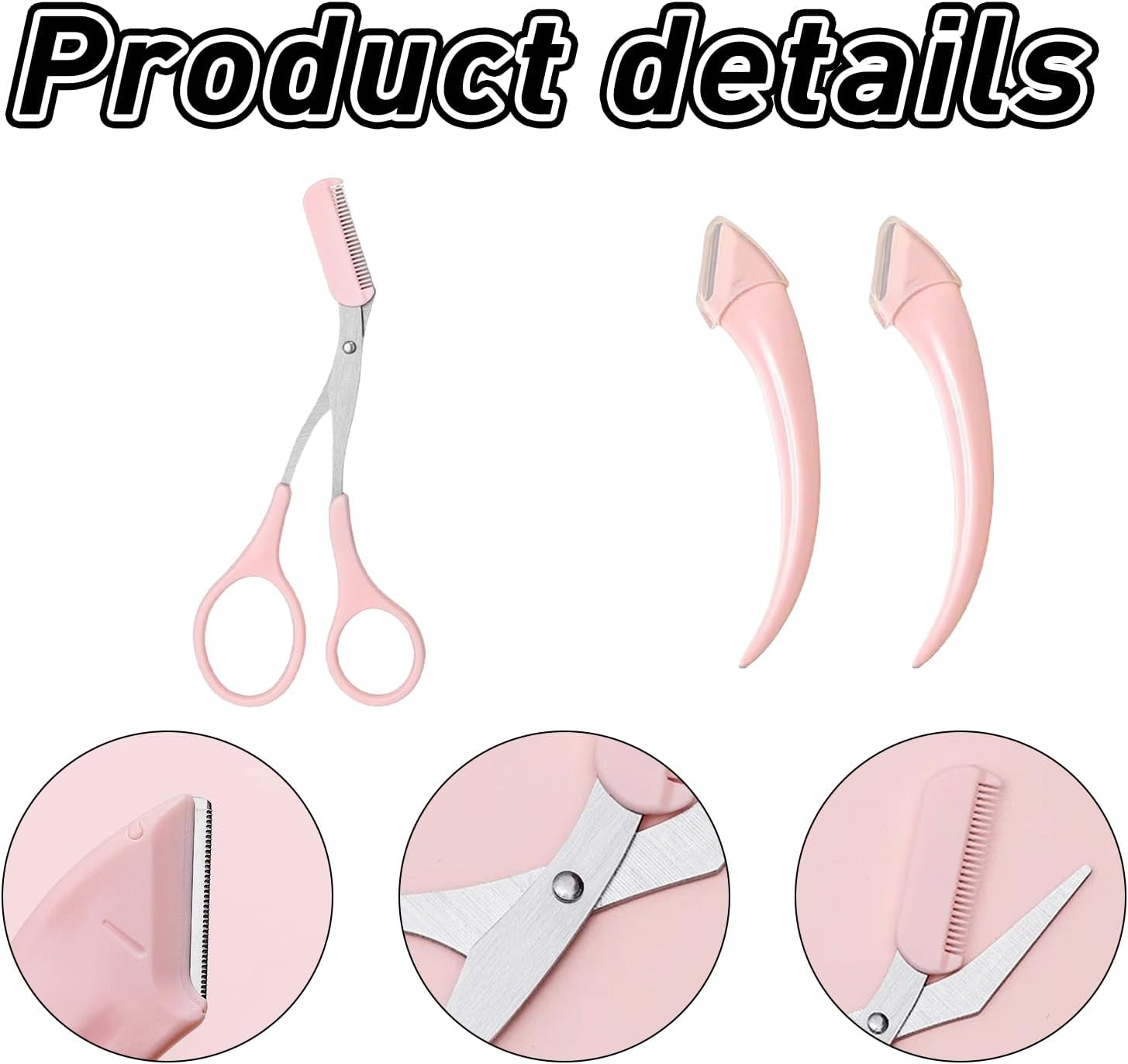 Pack of 3 Eyebrow Scissors with Comb, Eyebrow Scissors, Eyebrow Scissors for Women, Eyebrow Trimmer, Scissors, Eyelash Brush, Eyebrow Comb for Men and Women (Pink) image number 2