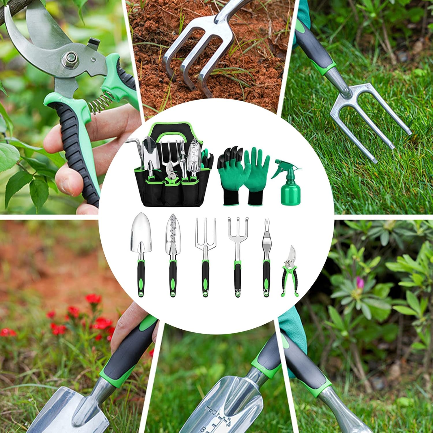 Garden Tool Set, 9-Piece Rust-Resistant Garden Tools Set with Storage Bag, Garden Set, Hand Tool Gift Kit, High Performance Garden Tools, Ideal Garden Gifts for Women/Men image number 6