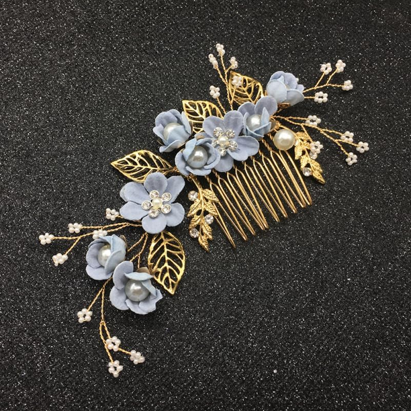 Hemobllo Side Hair Clips with Flowers for the Bride: Alloy Headpiece with Rhinestones and Flowers for Wedding Brides Hair Comb Wedding Prom Birthday Party image number 2