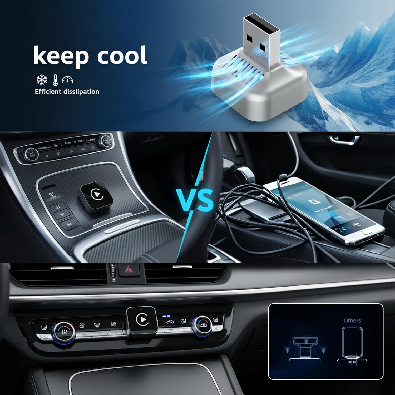 Wireless Carplay Adapter for Iphone, 2-In-1 Carplay Wireless Adapter with USB-C Converter, Plug & Play Car Play Wireless Adapter, Auto-Reconnect for Ios 10+,Android 11+