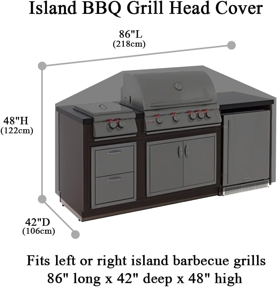 86 Inch Island BBQ Grill Head Cover Heavy Duty Waterproof Outdoor Kitchen BBQ Cover, Black image number 2