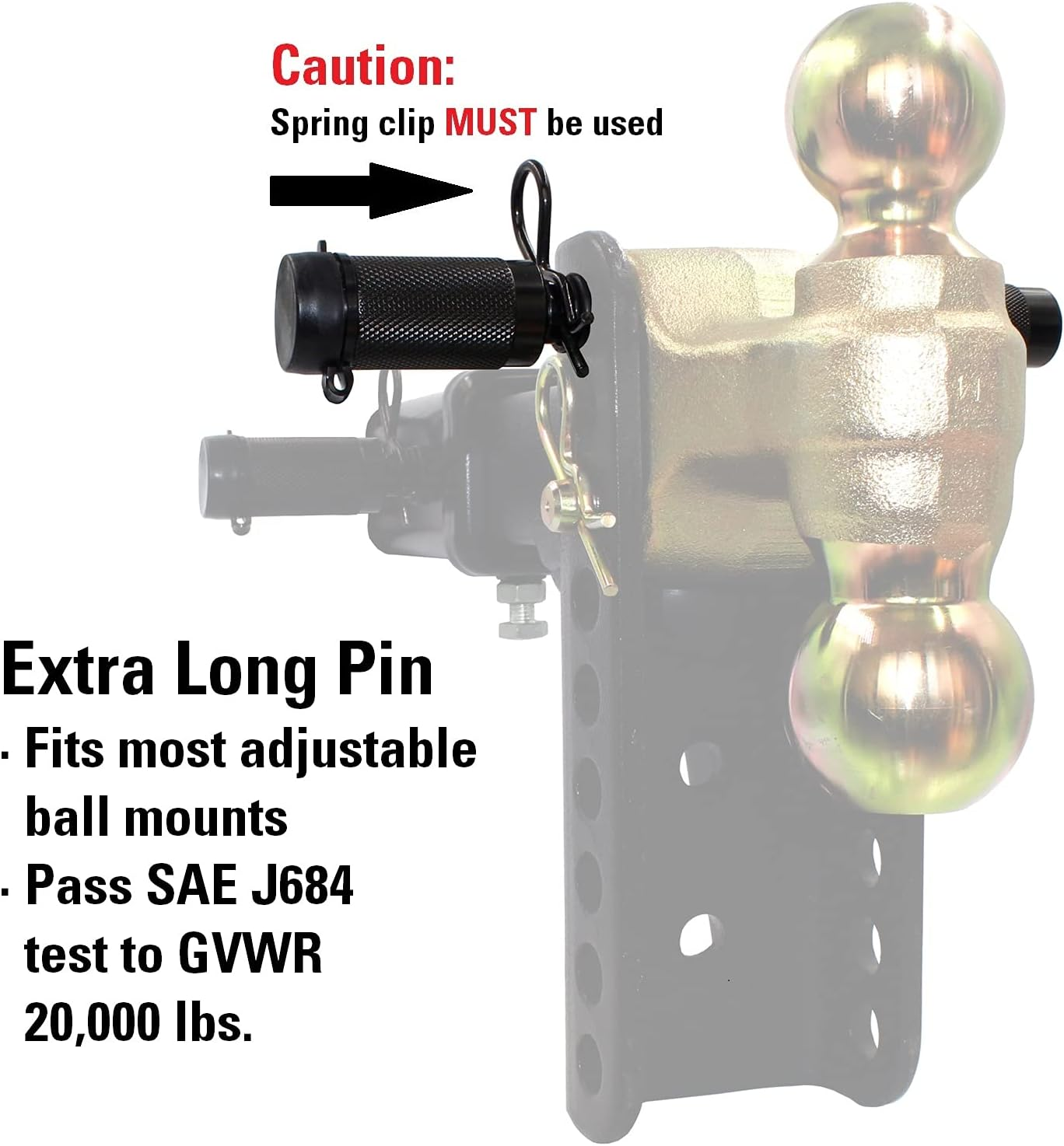 Towworks 79831 Keyed Unique 5/8" Trailer Hitch Lock with Extra Long 4-1/2" Span, Double Safety Tow Hitch Locking Pin for 3" Receivers and Adjustable Channel Mounts image number 4