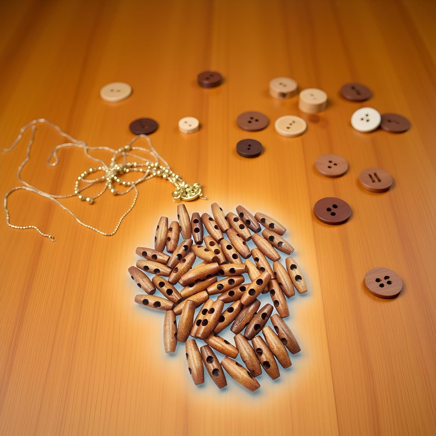 50 Pieces Olive Shape Wooden Toggles Buttons 2 Holes Sewing Buttons for Clothes Decor Everything Coat Trench Coat Button Accessories Fasteners image number 3