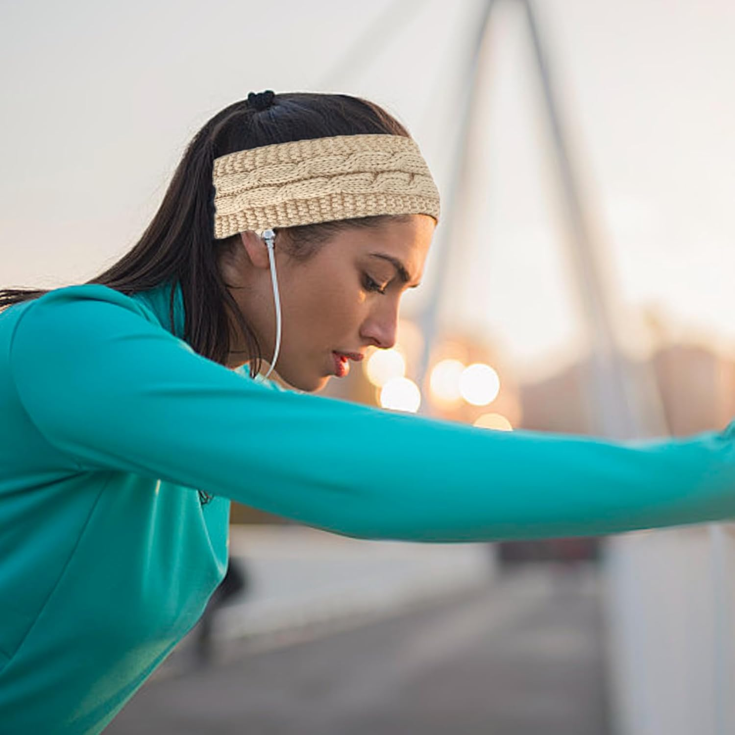 Pack of 2 Winter Headband for Women, Elastic Knitted Hair Band, Girls Thick Warm Headbands, Ear Warmers, Headband, Thermal Headband (Black, Beige) image number 1