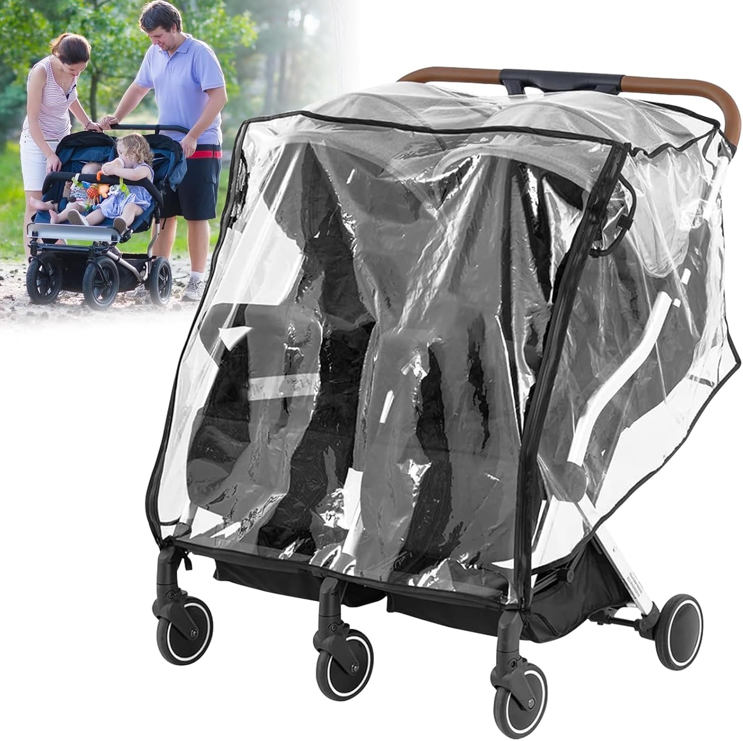 Double Stroller Rain Cover Universal Rain Cover for Side by Side Baby Stroller Stroller Raincoat Transparent Twins Stroller Cover Baby Outdoor Accessories for Outdoor image number 6