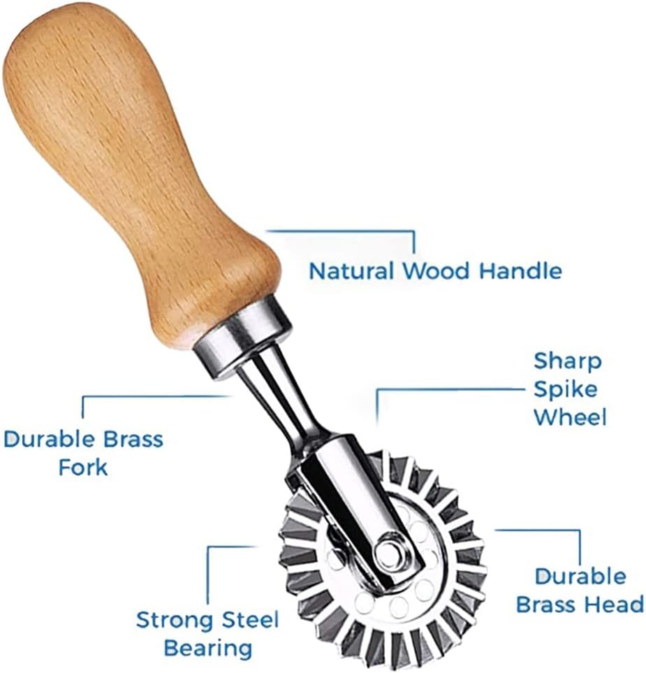Ravioli Cutter Stamps with Roller Wheel round Mold with Wooden Handle and Fluted Edge Pasta Press Pasta Cutter for Home and Kitchen Use- 1.3" Diameter - Heart-Shaped image number 2