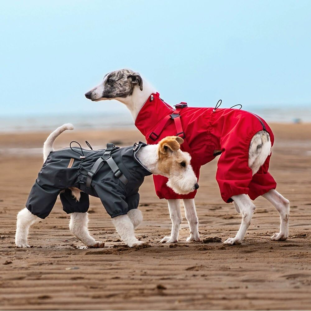 BT Bear Dog Harness Raincoat,Adjustable 4 Legs Dog Jacket with Harness Reflective Jumpsuit Waterproof Coat for Medium Large Dogs,Red 4XL image number 3