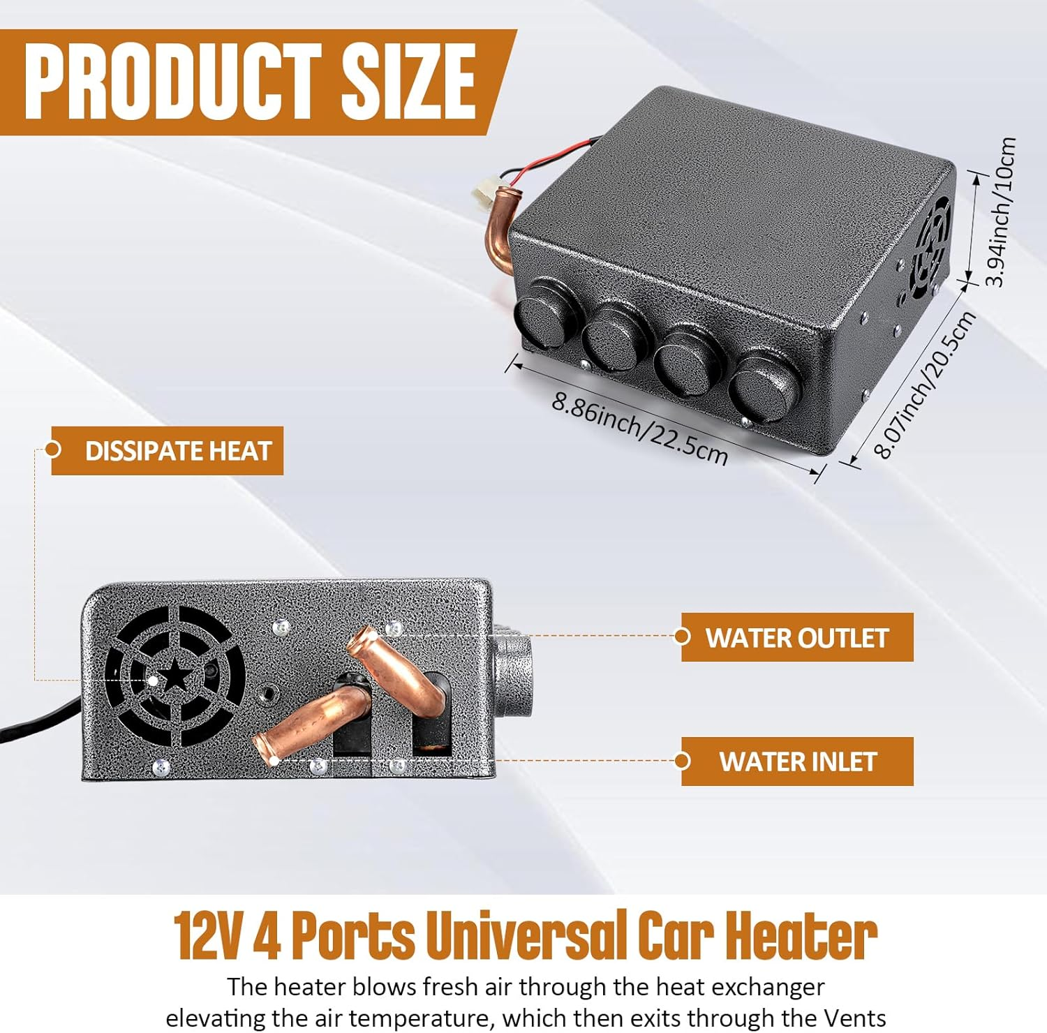 Therwen 12V Universal Car Auxiliary Heater Underdash Compact Heater Kit Winter Automotive Air Conditioner for SUV Utv Camper Defrosting & Heating(4 Ports) image number 3