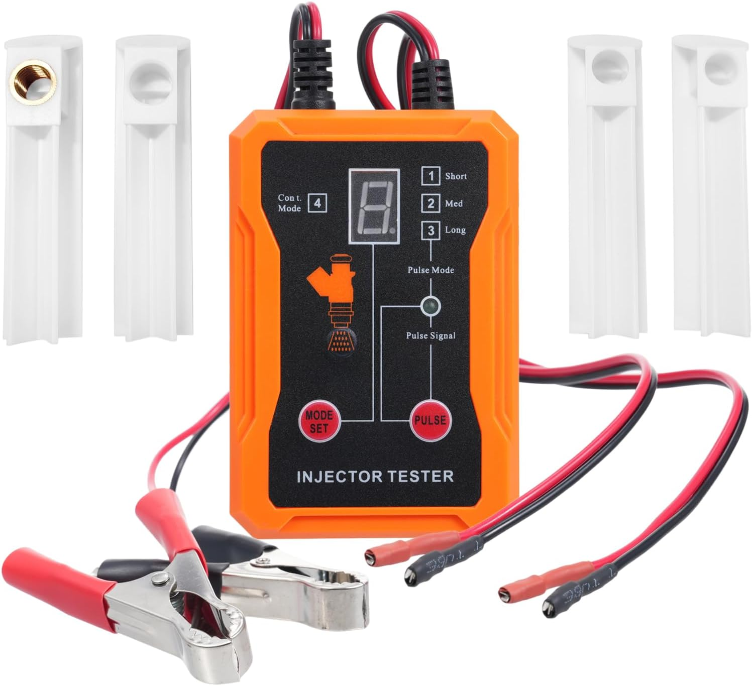 Pyhodi Fuel Injector Tester, 8 Pulse Modes, Universal DIY Fuel Injector Cleaner Kit with 4 Adapters, Test Two Injectors Simultaneously, for Almost All Vehicle Models with Short Circuit (Orange)