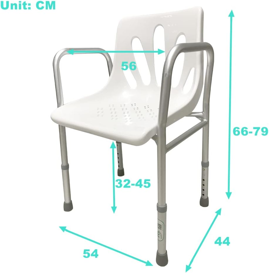 Heavy-Duty Adjustable Shower Chair Seat for Elderly & Disabled &ndash; 200 Kg (450 Lb) Capacity, Arms & Backrest, Tool-Free 6-Height Adjustment (66&ndash;79 Cm), Non-Slip Feet image number 1