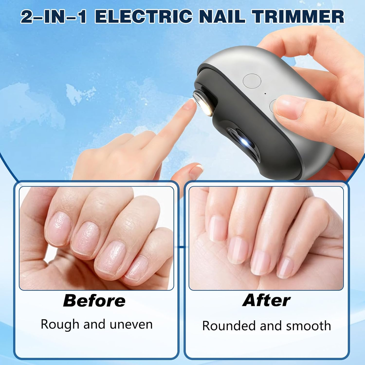 Easyclip Smart Nail Clipper, 3-In-1 Easy Clip Smart Nail Clipper, with LED Light, Nail Scraps Storage and Polishing, for Seniors, Kids(Gray)