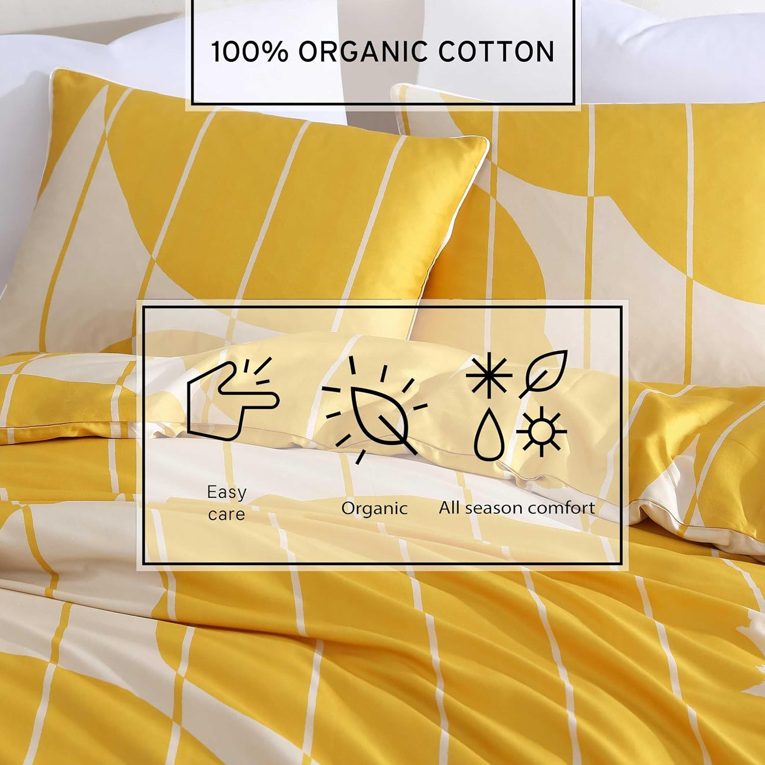 Marimekko - Queen Duvet Cover Set, Super Soft Organic Bedding, Casual Home Decor (Vesi Unikko Yellow, Queen) image number 5