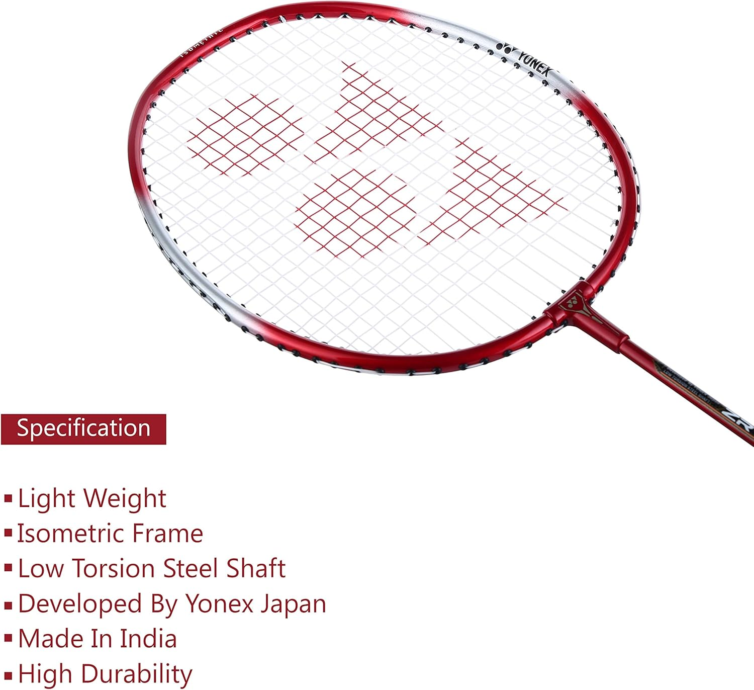 YONEX ZR 100 Lightweight Aluminium Strung Badminton Racket - Red/White, Full Cover | Ideal for Beginners, 95G, Max String Tension 26Lbs image number 5
