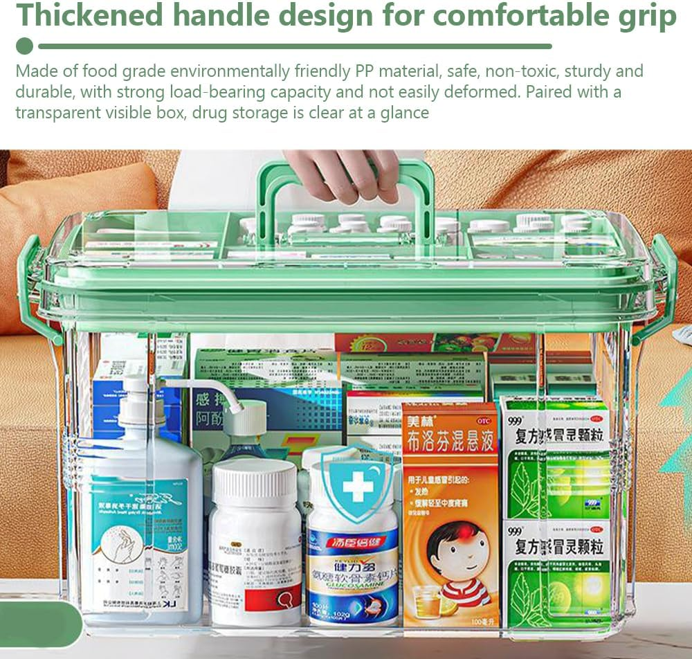 Medication Organizer,Medicine Storage Organizer,Large Capacity Box,Storage Box,With Handles and Multi-Layer,For Home,Sundries, Household Storage Organizer(Green) image number 4