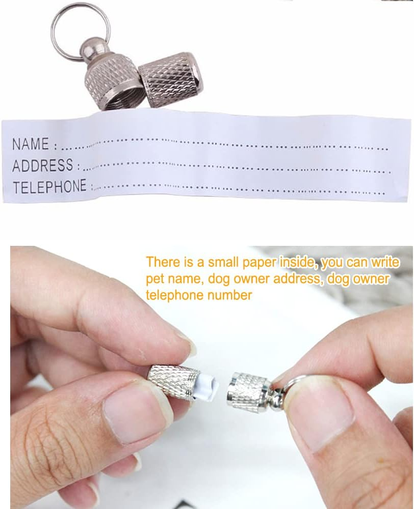 Yitaocity 5Pcs Anti-Lost Stainless Steel Pet Puppy ID Tube Tag Barrel Tube Collars for Dog Cat Address Name Label Tube Pet Gift Tag Supplies Prevent Pet Lost image number 1