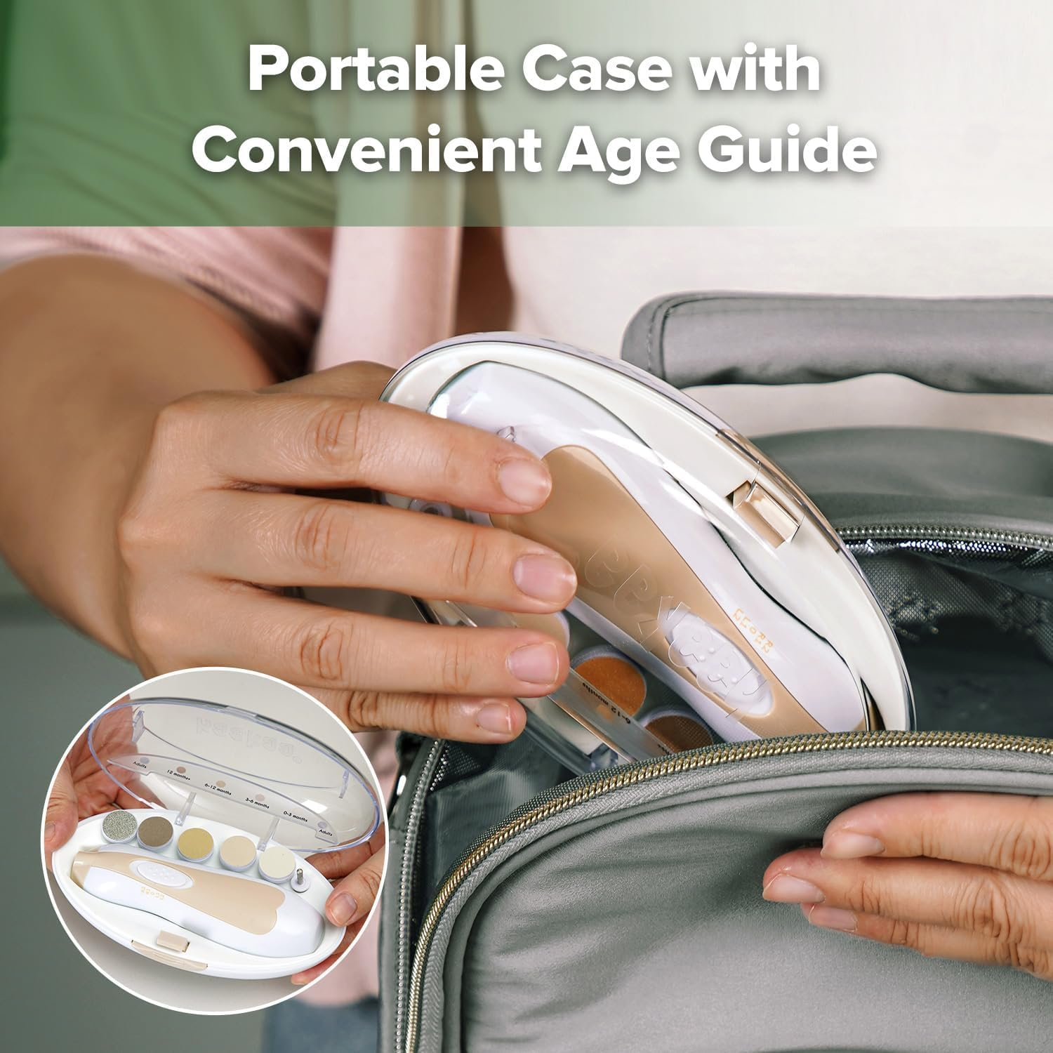 Haakaa Baby Nail File Electric Baby Nail Care Set with LED Light, Baby Nail Clippers for Newborn/Infants/Adults Toes and Fingernails, 6 Replacement Heads & Storage Case, Acorn - Lavender image number 4