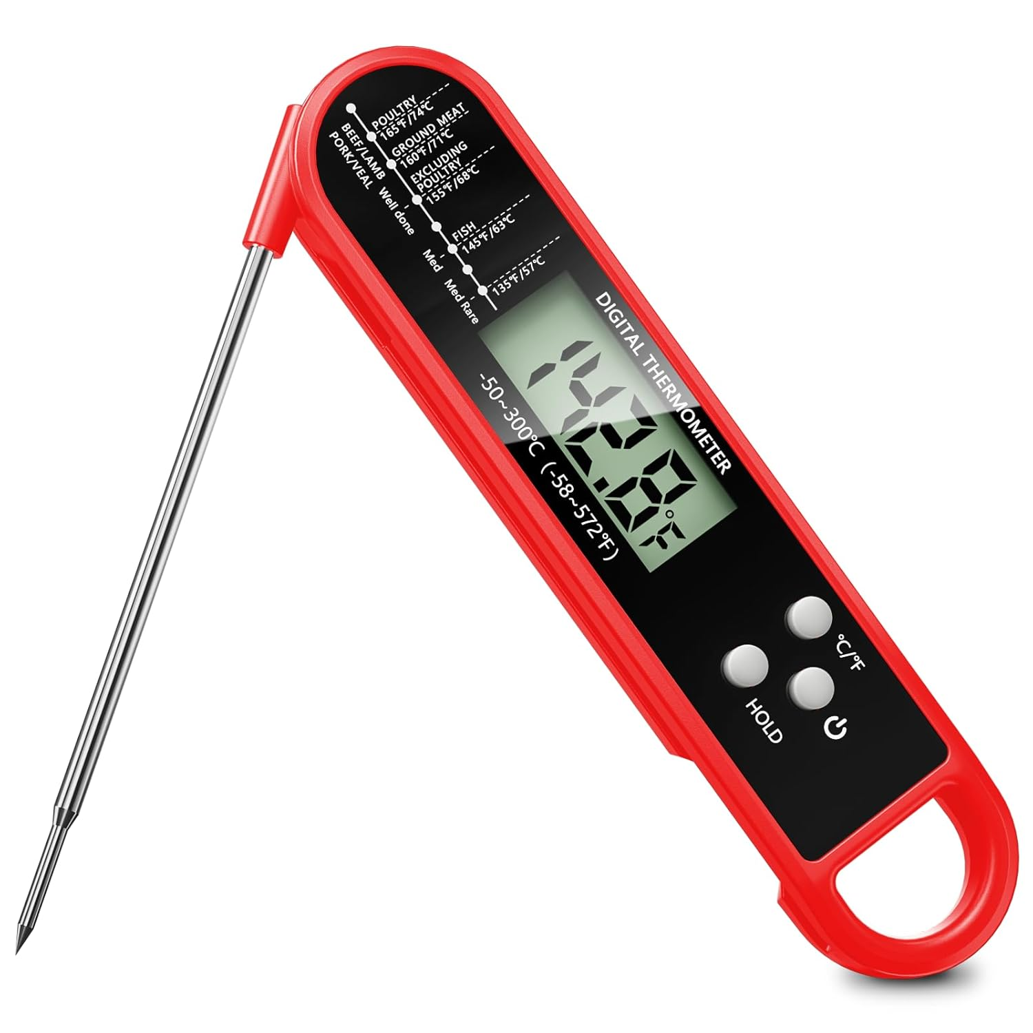 Instant Read Meat Thermometer Digital - Fast 4S Reading, -58&deg;F to 572&deg;F Cooking Food Thermometer with Auto-Rotate Display for Kitchen, BBQ, Grilling (Red) image number 3