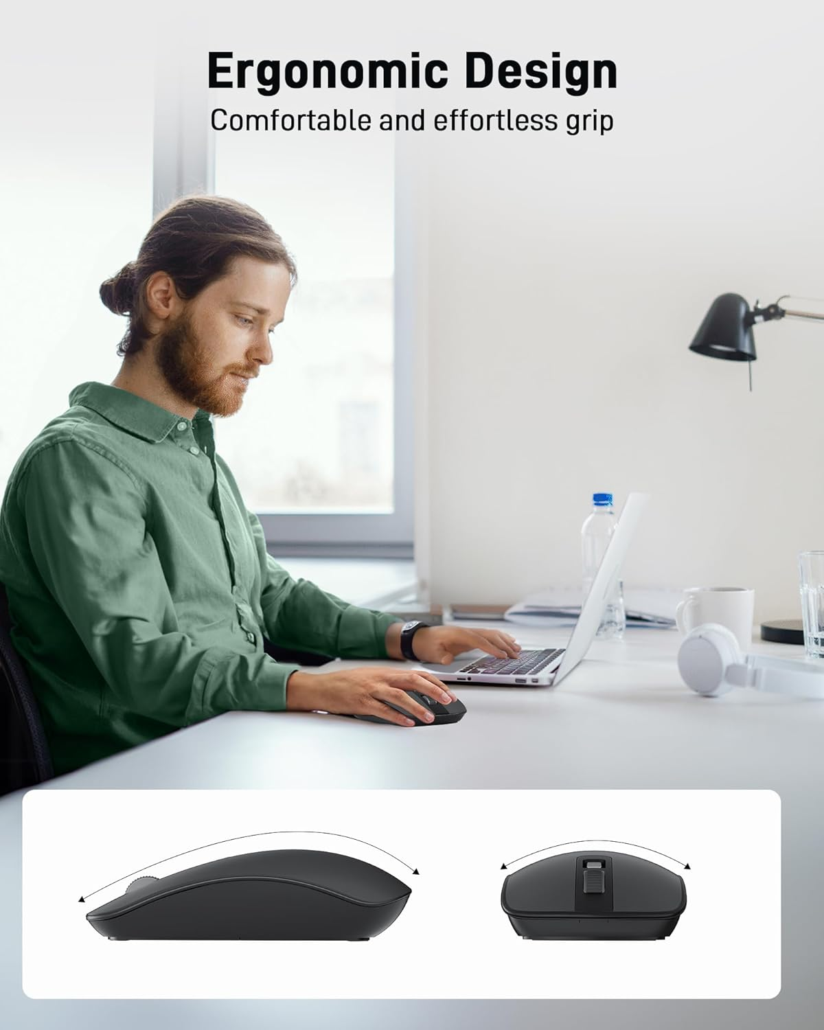 Acer Wireless Mouse for Computer, 1600 DPI Adjustable, 2.4G USB Cordless Silent Mice with Nano Receiver, for Laptop, Computer, PC, Macbook, Chromebook - Black